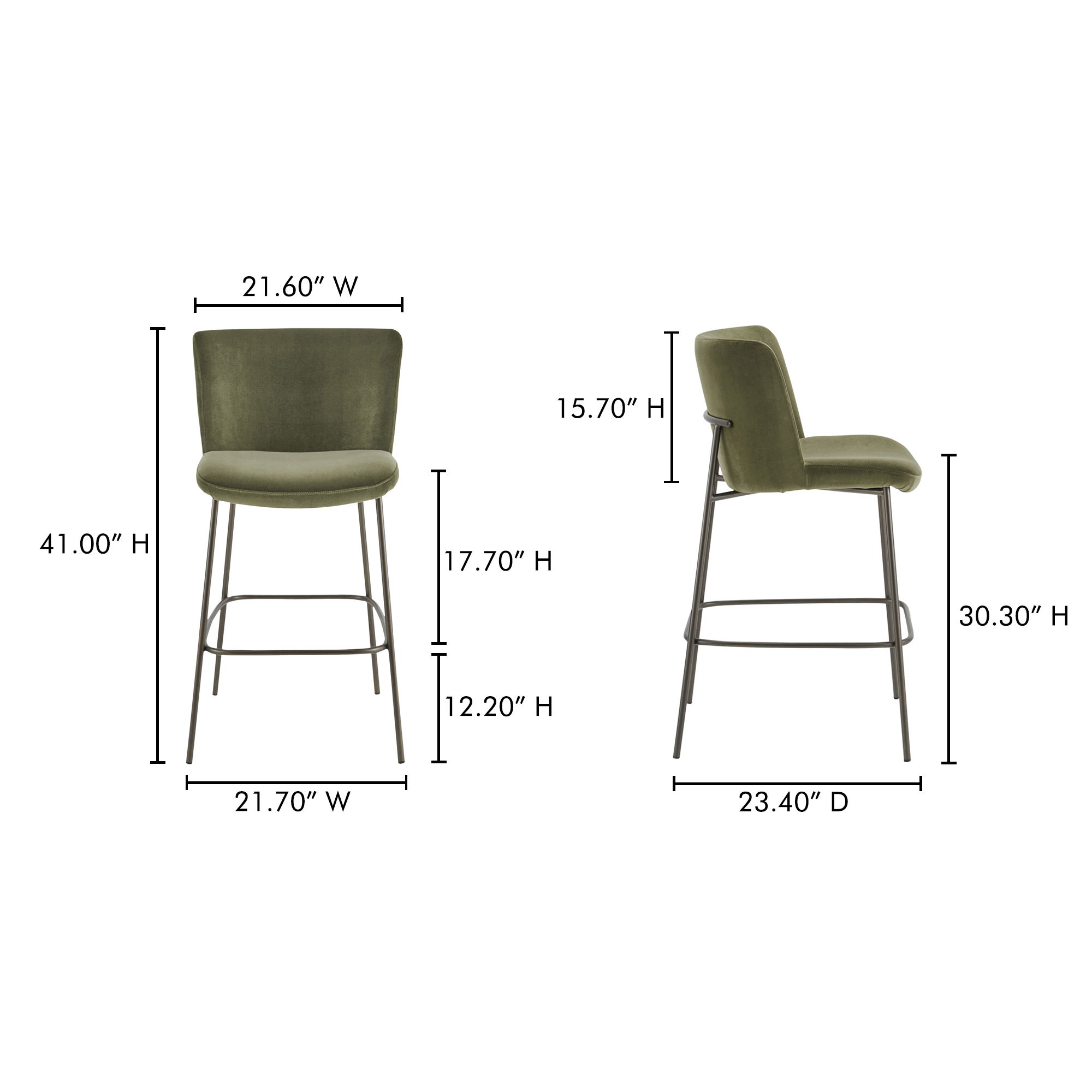 Early Bar Stool Faux Green Mohair, Counter & Bar Stool by Moe's Home, 21.7" width x 41" height x 23.4" depth View 8