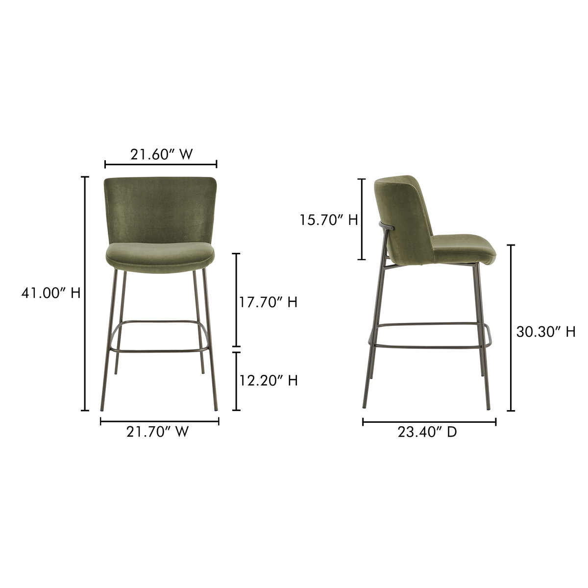 Early Bar Stool Faux Green Mohair, Counter & Bar Stool by Moe's Home, 21.7" width x 41" height x 23.4" depth View 8