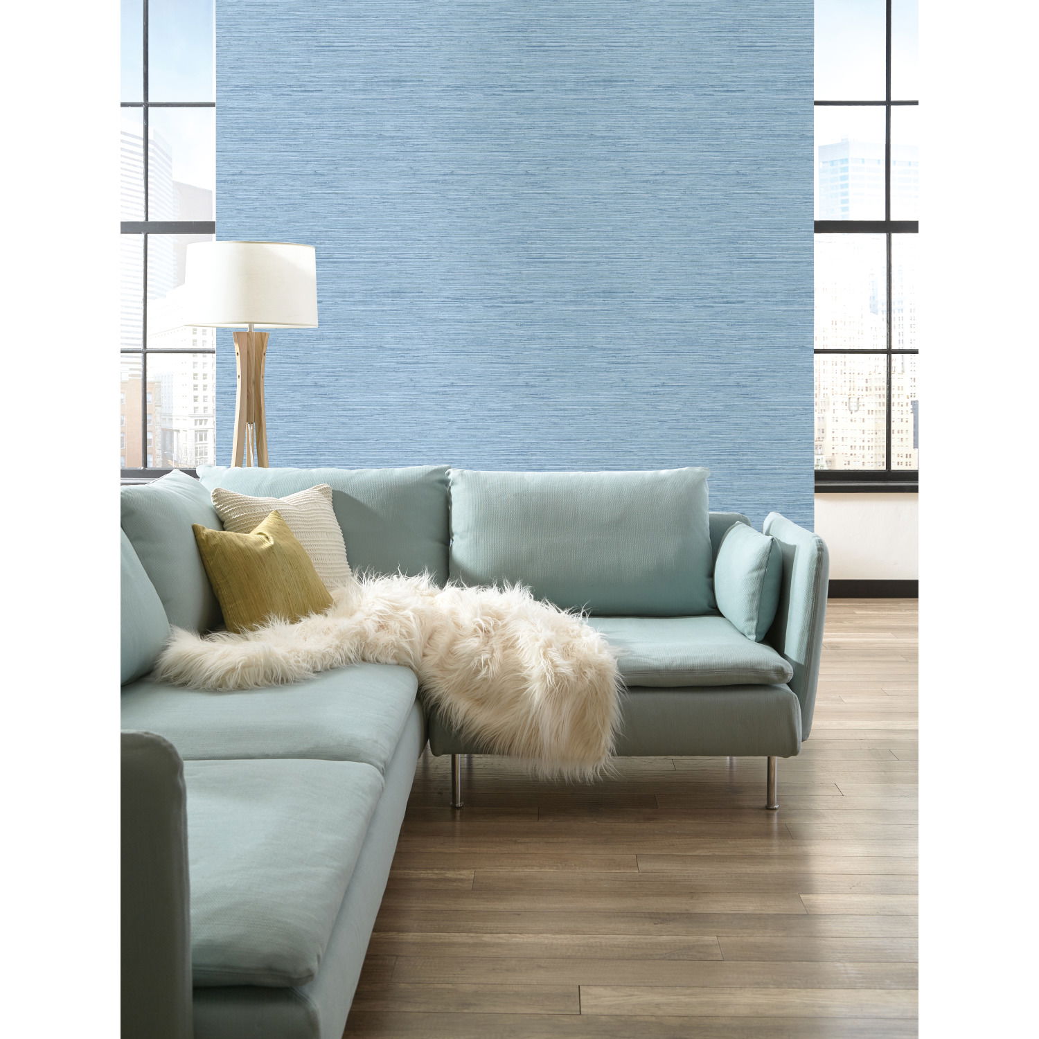 Horizontal Grasscloth Light Blue Wallpaper, by York Wall, 33' length x 1'8.5" width x 0.02" depth View 3