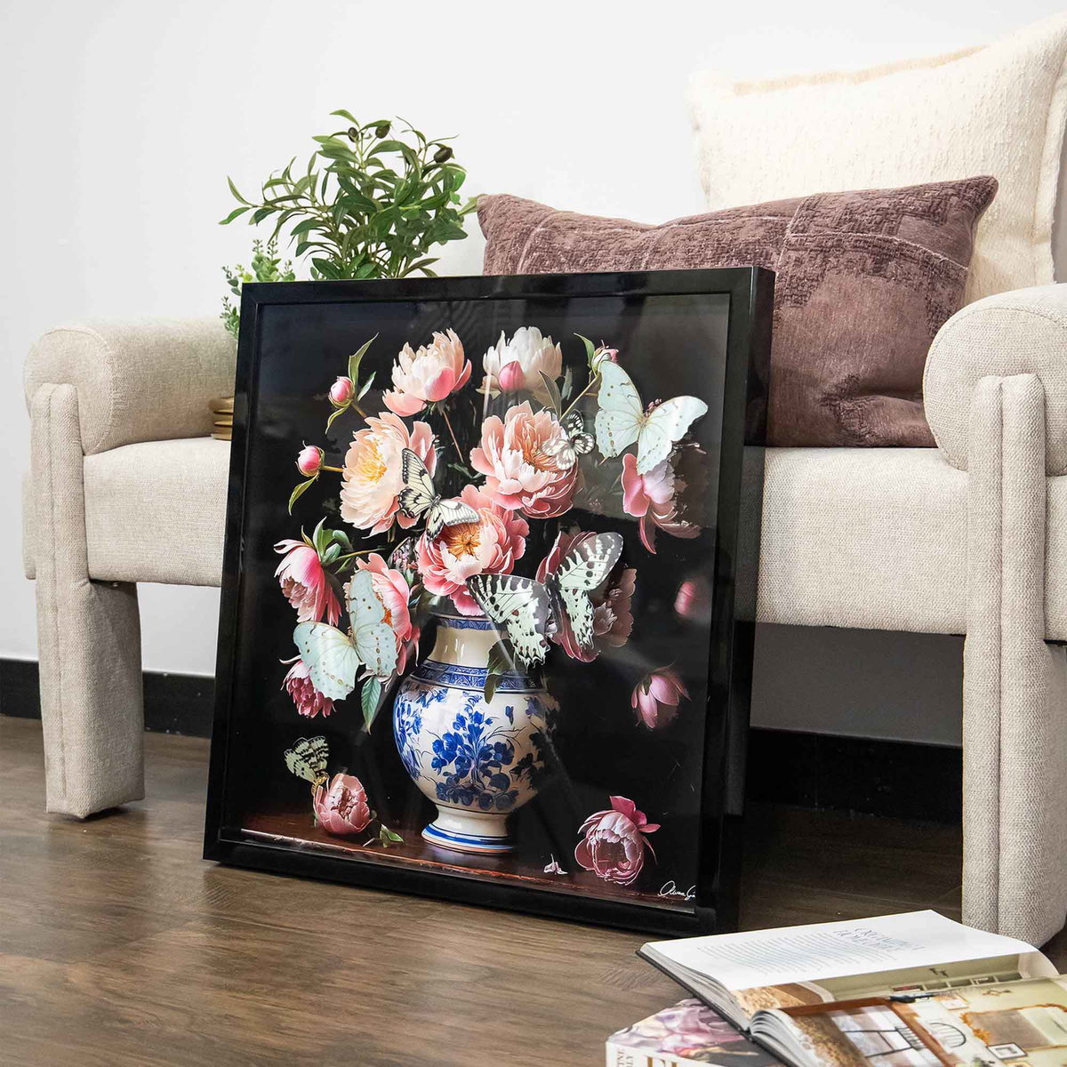 Ode to Peonies - With 3-D Butterflies (No Embellishment), Art by Oliver Gal,  24x24 View 6