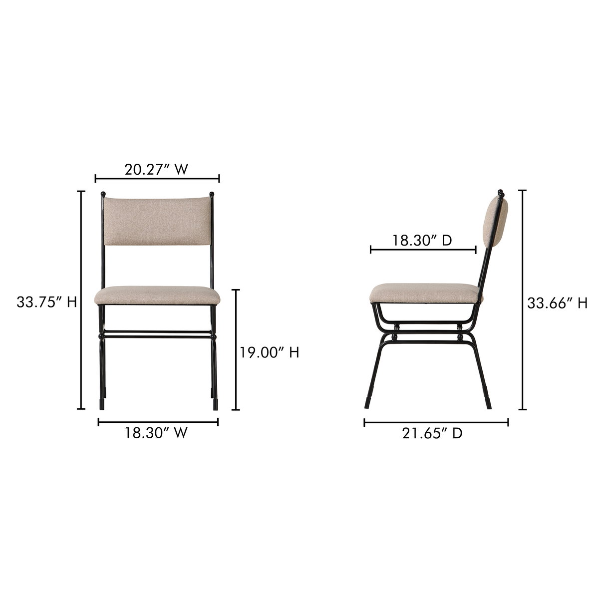 Posta Dining Chair Beige, by Moe's Home, 18.3" width x 33.75" height x 21.65" depth View 10