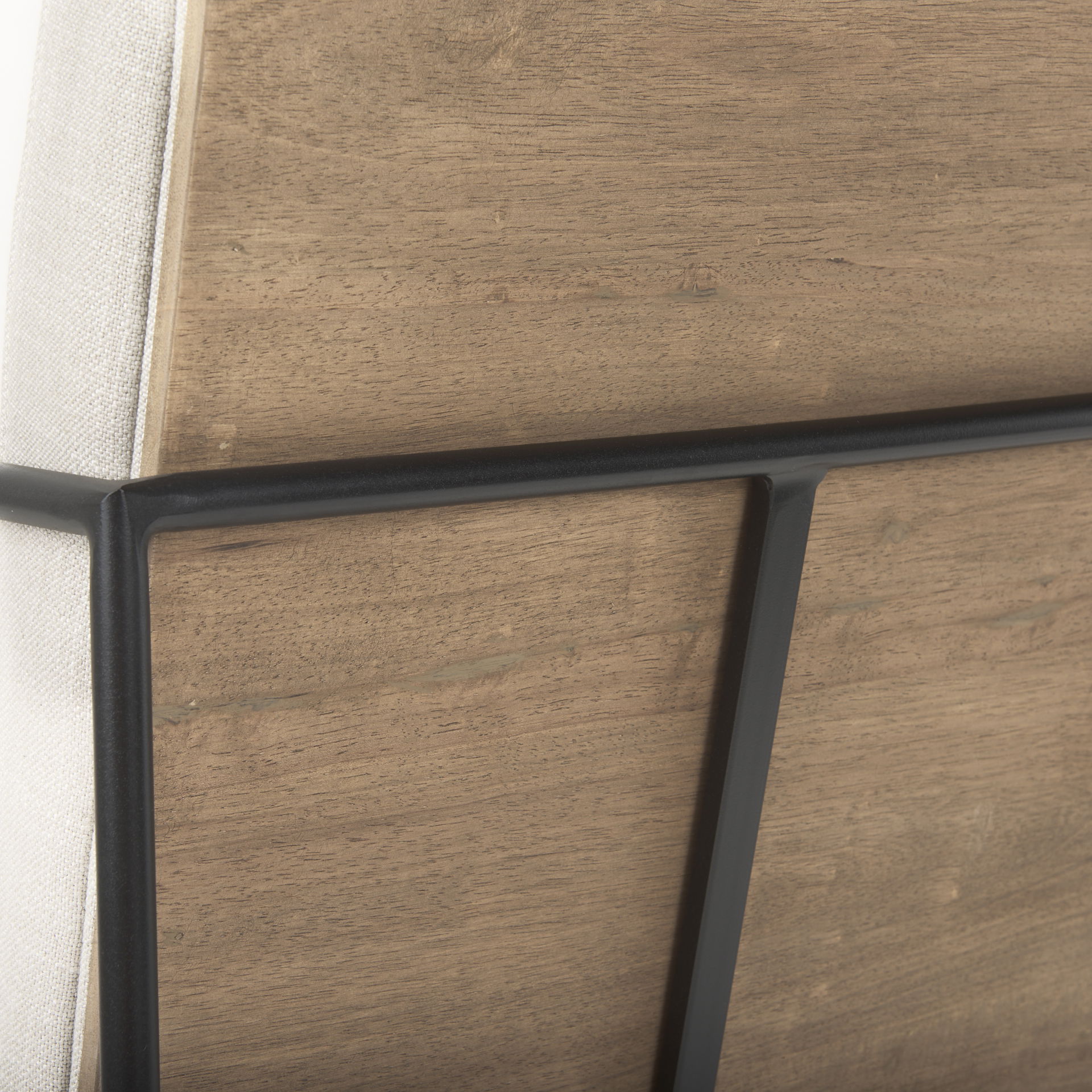 Stamford Beige Upholstered Seat with Wood Back, Black Metal Frame Dining Chair with Arms, by Mercana, 25" length x 20.5" width x 36" height View 9