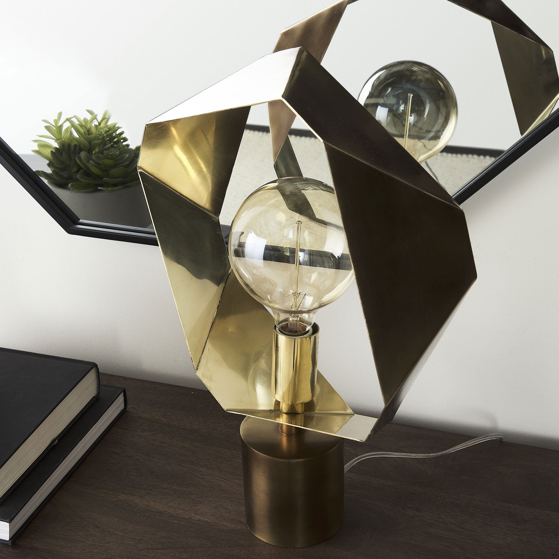 Shamir 15L x 15W Gold Geometric Metal Table Lamp large image 