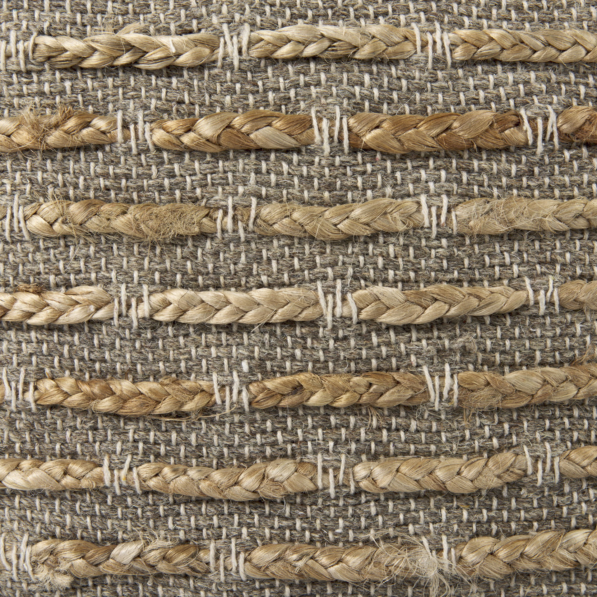 Binita    Gray/Brown Hemp Wool and Cotton Pouf, Ottoman by Mercana, 16" length x 16" width x 16" height View 9