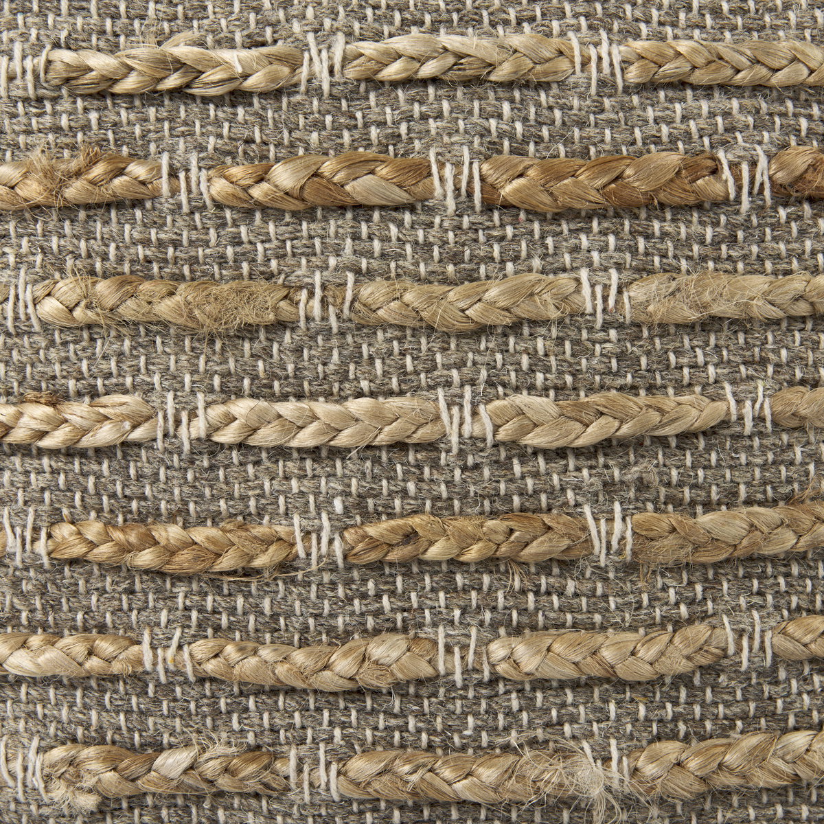 Binita    Gray/Brown Hemp Wool and Cotton Pouf, Ottoman by Mercana, 16" length x 16" width x 16" height View 9