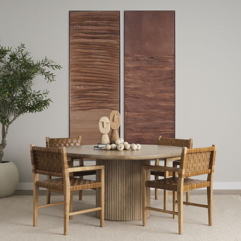 Shane Brown Wood with Woven Brown Leather Dining Armchair