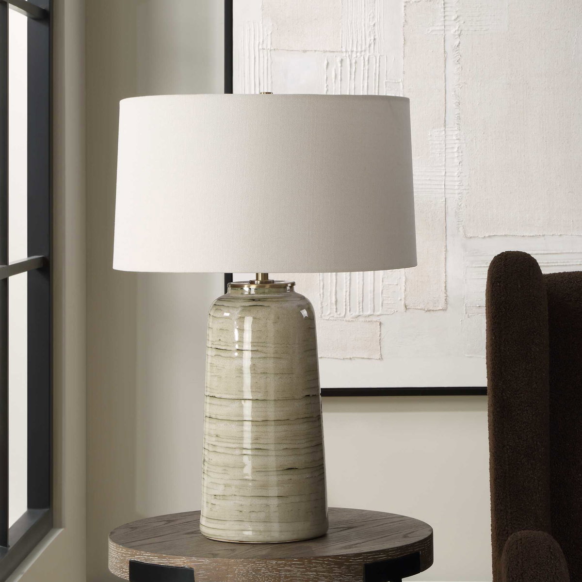 Strata Tan Glaze Table Lamp, by Uttermost, 1'6" width x 2'2.25" height x 1'6" depth View 4