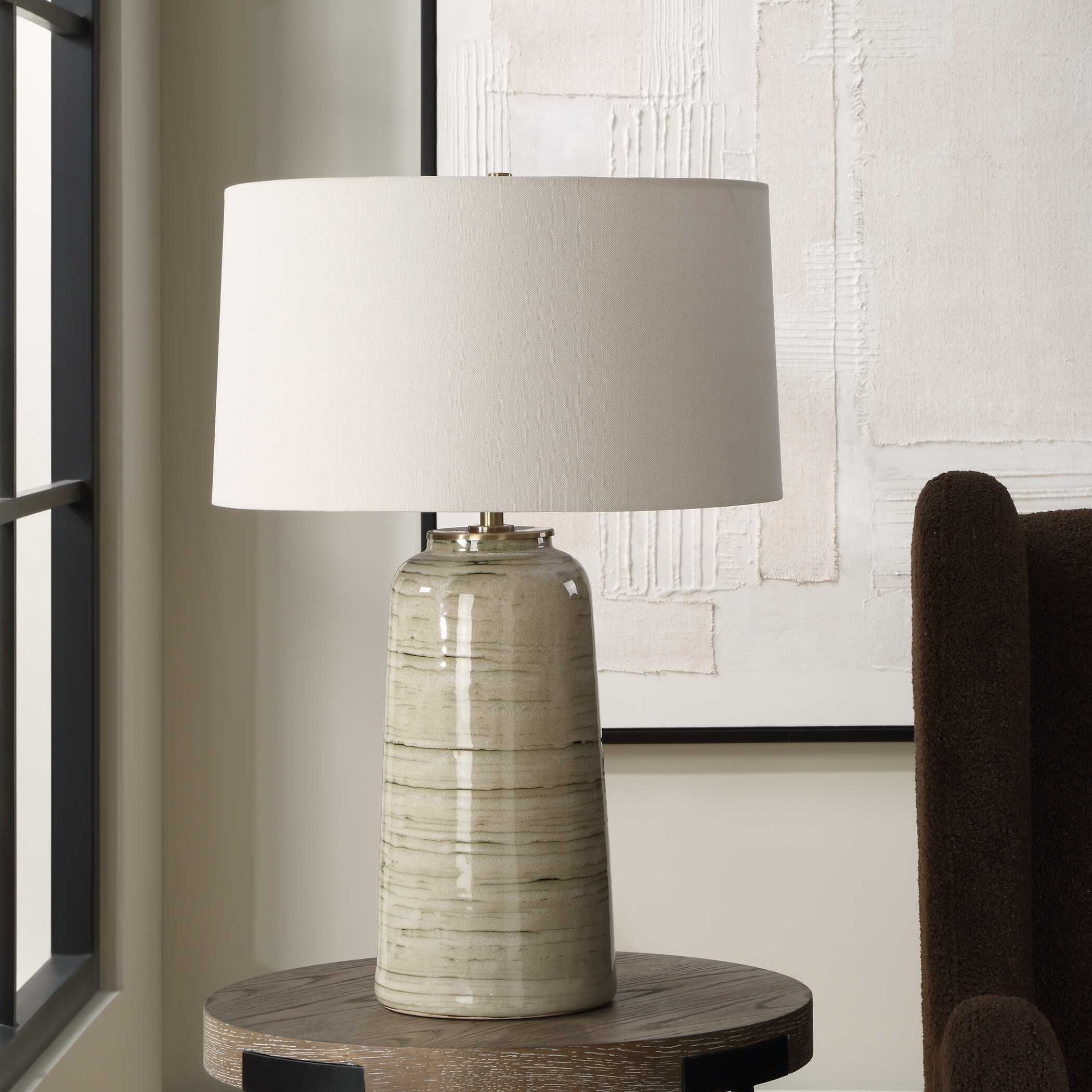 Strata Tan Glaze Table Lamp, by Uttermost, 18" width x 26.25" height x 18" depth View 4