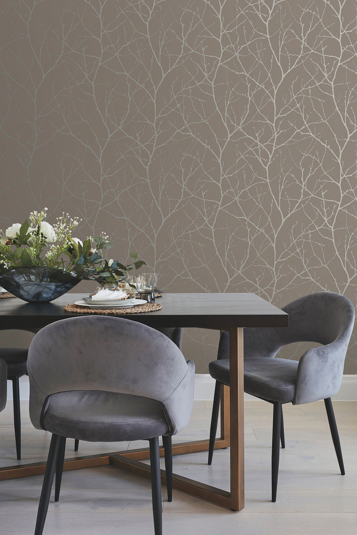 Trees Silhouette Mocha & Silver Wallpaper large image 