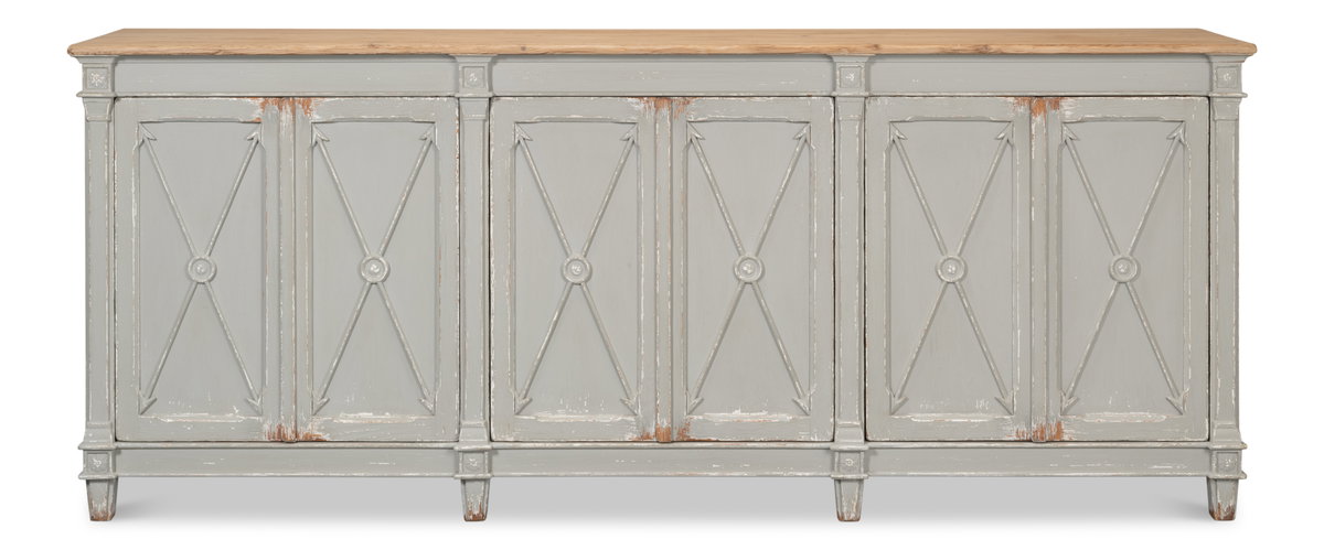 Marksman Sideboard Antique Muted Grey, by Sarreid, 1'8" length x 8' width x 3'3" height View 2