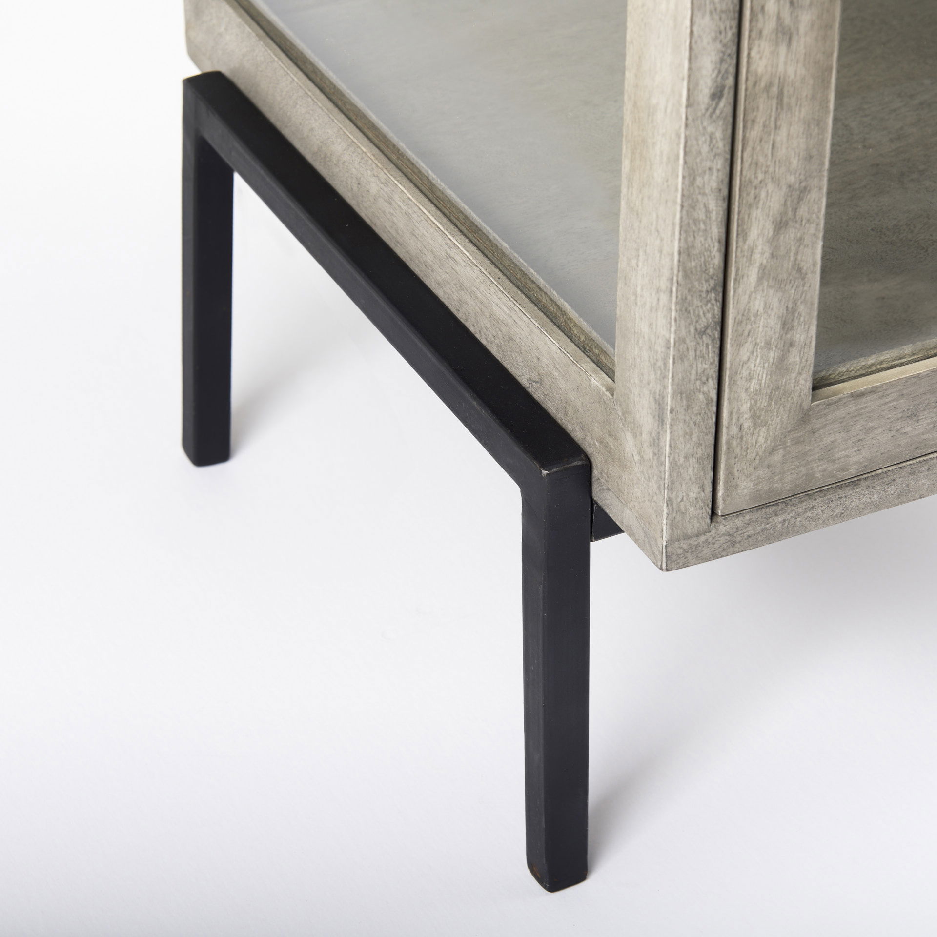Arelius 20L x 18W x 26H Gray Wood with Black Metal Frame End/Side Table, Side & End Table by Mercana, 20" length x 18.75" width x 26" height View 12