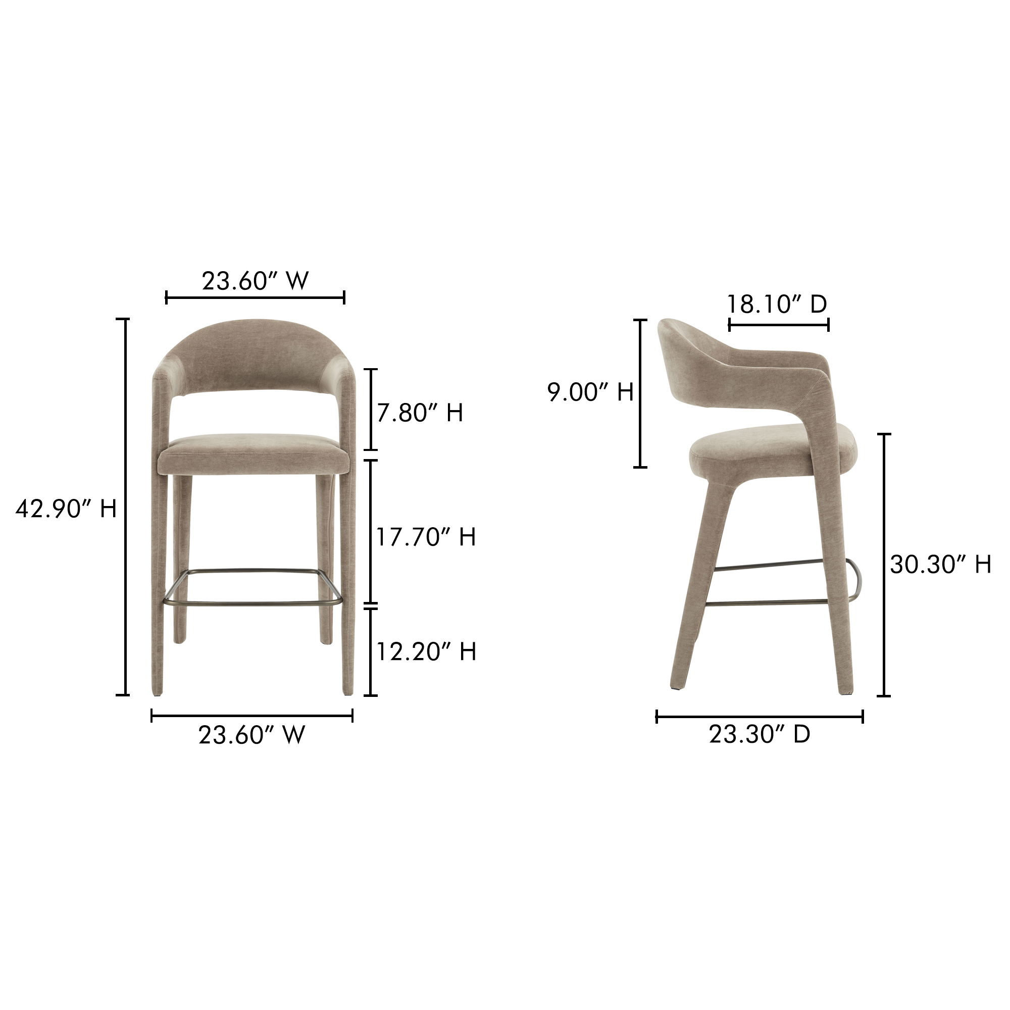 Martens Bar Stool Camel, Counter & Bar Stool by Moe's Home, 23.6" width x 42.9" height x 23.3" depth View 6