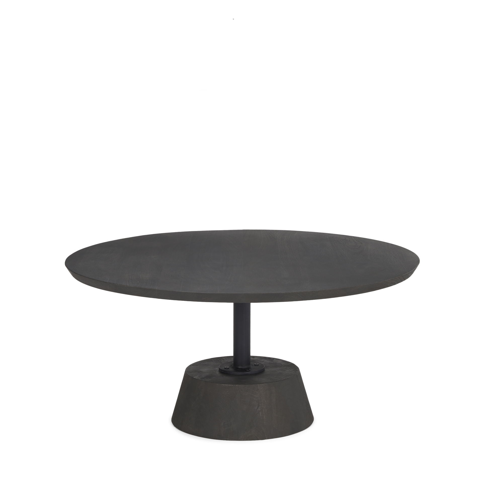 Maxwell 34L x 34W x 16H Dark Brown Wood with Black Metal Pedestal Base Round Coffee Table large image 