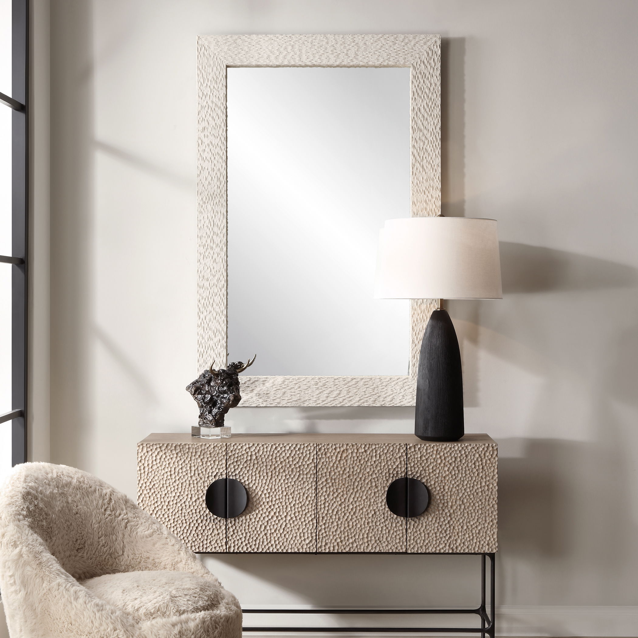 Everett Ivory Stone Mirror, by Uttermost, 39.62" width x 59.62" height x 2" depth View 2