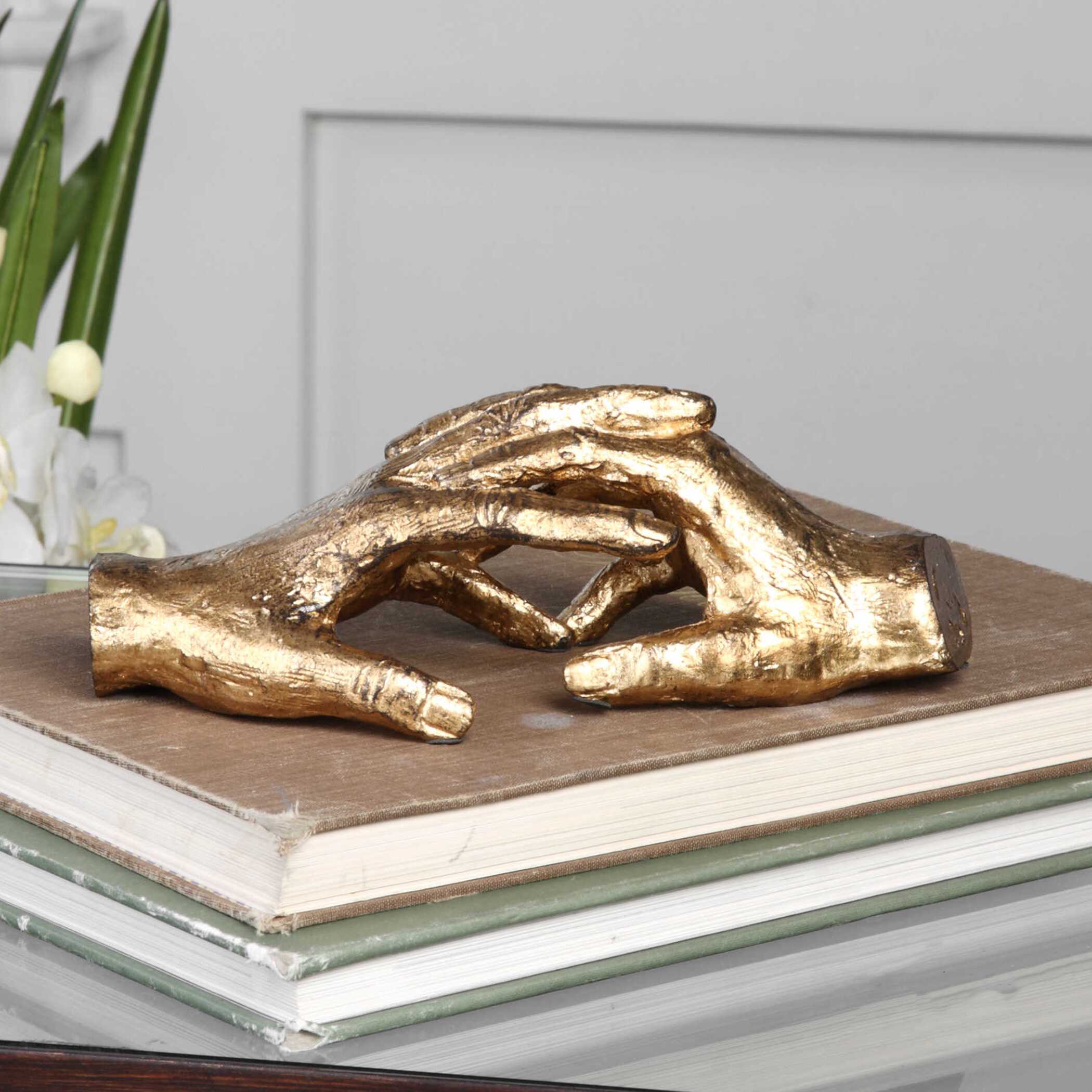 Hold My Hand Gold Sculpture, Decorative by Uttermost, 9" width x 3.12" height x 4.5" depth View 3