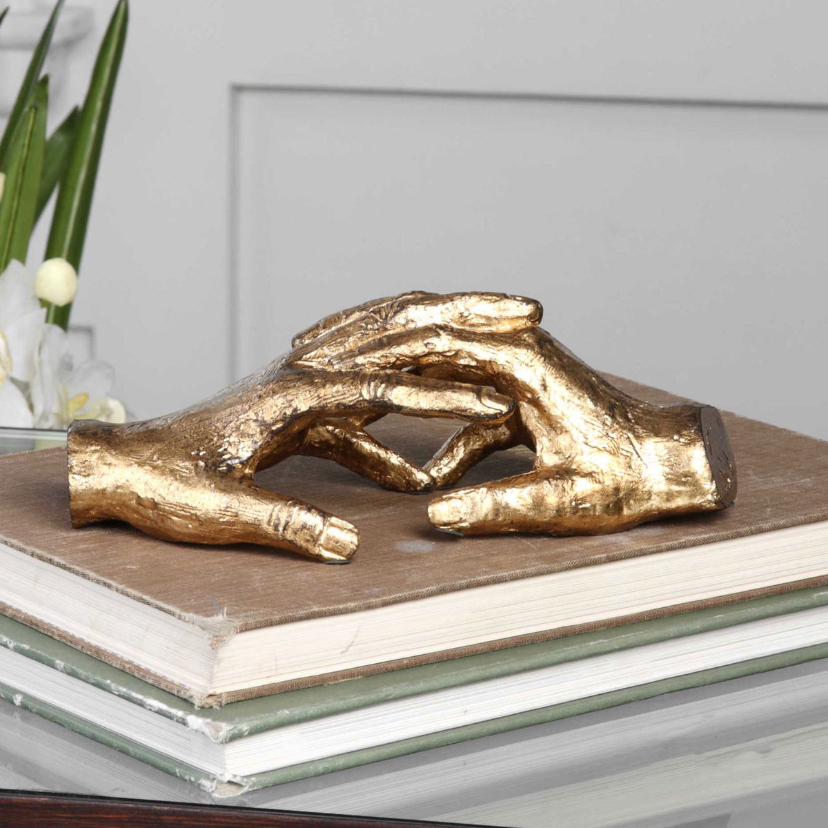 Hold My Hand Gold Sculpture, Figurines & Statue by Uttermost, 9" width x 3.12" height x 4.5" depth View 3