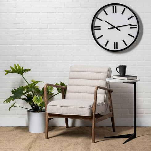 Ajax II Cream Fabric with Brown Wooden Frame Accent Chair