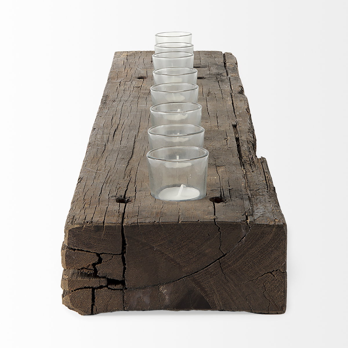 Lakara Reclaimed Wood Eight Tealight Table Candle Holder, Candles & Candle Holder by Mercana, 36" length x 8" width x 3" height View 4