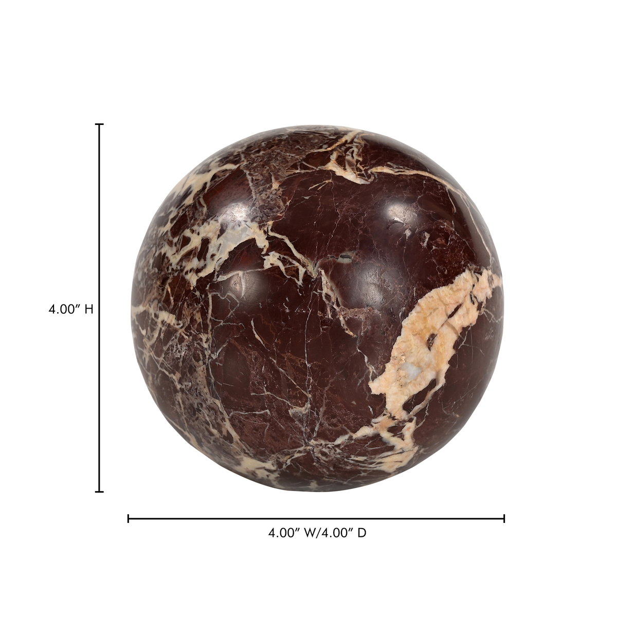 Odessa Sphere Tabletop Accent Red Levanto Marble, Decor by Moe's Home, 4" width x 4" height x 4" depth View 5