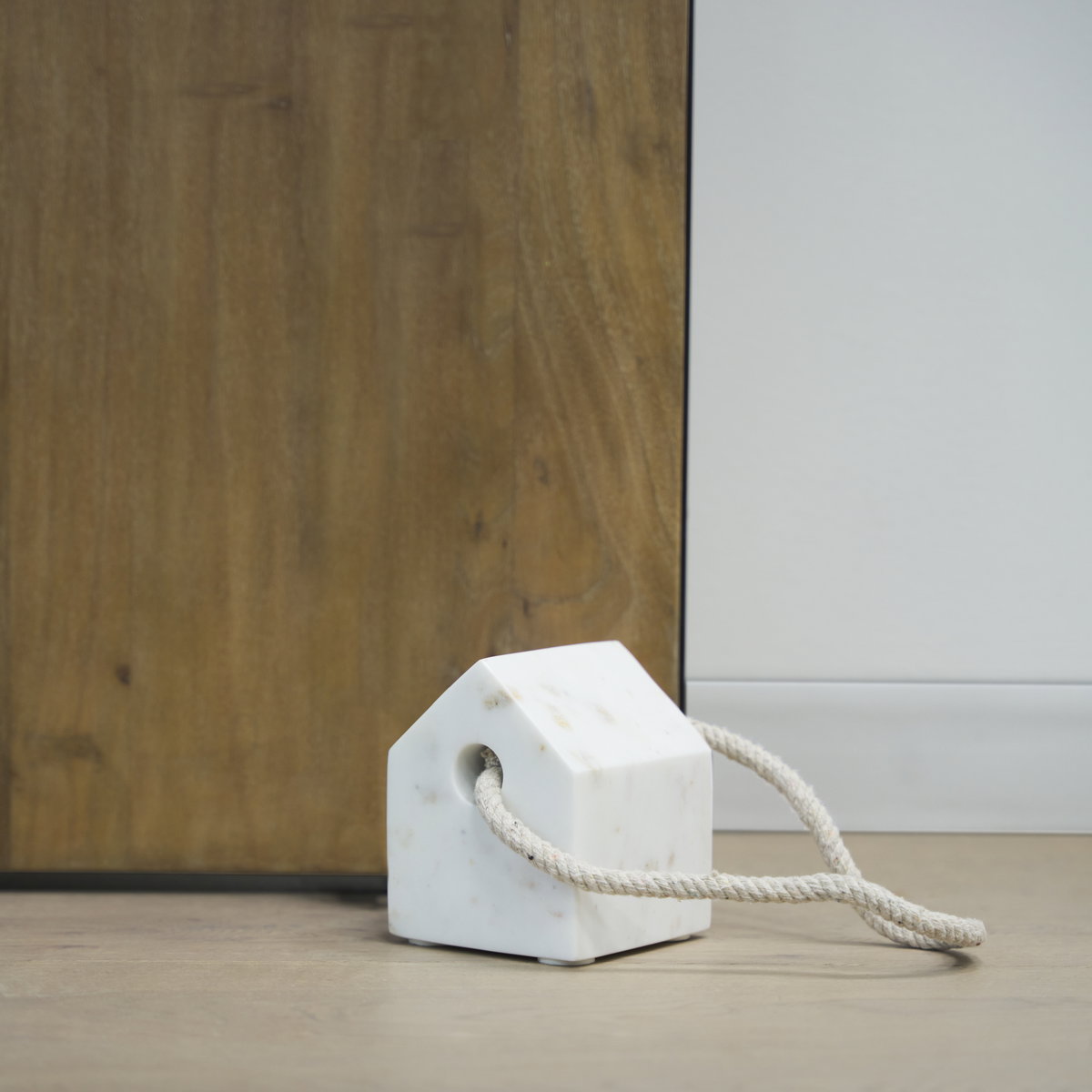 Raena White Marble House Door Stopper, Decorative Object by Mercana, 4" length x 4" width x 4.75" height View 3