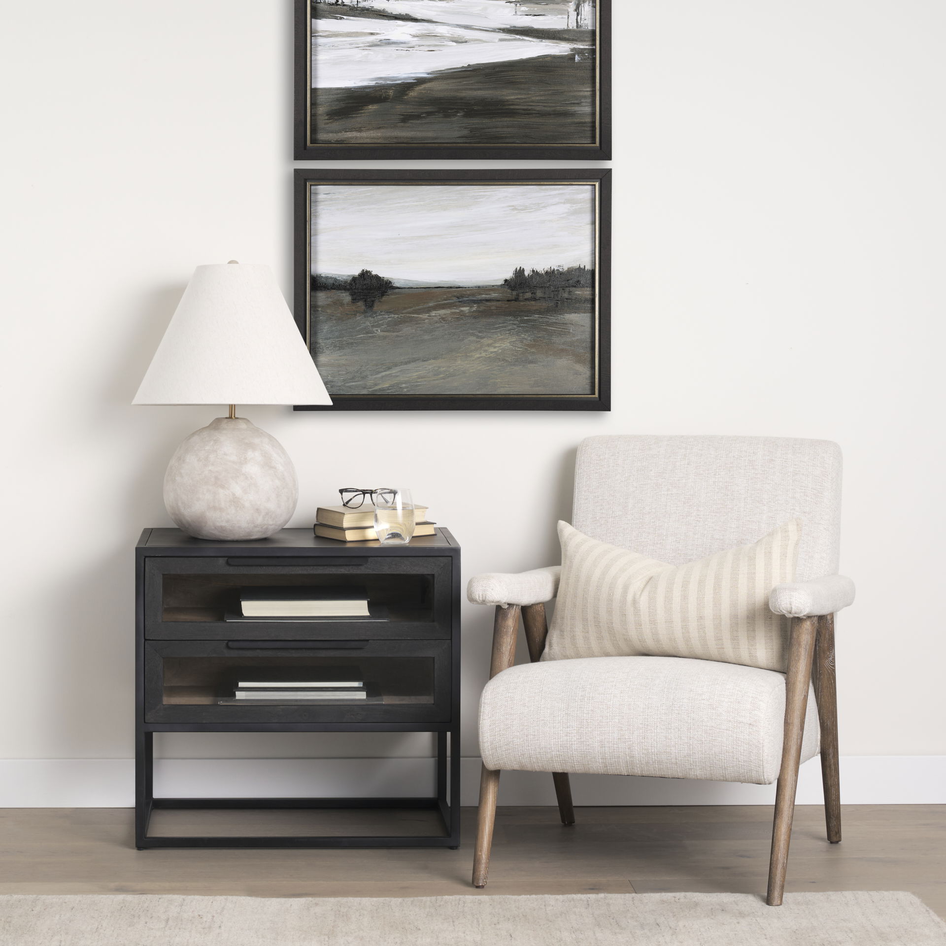 Sloan Black Wood with Black Metal Frame Side Table large image 