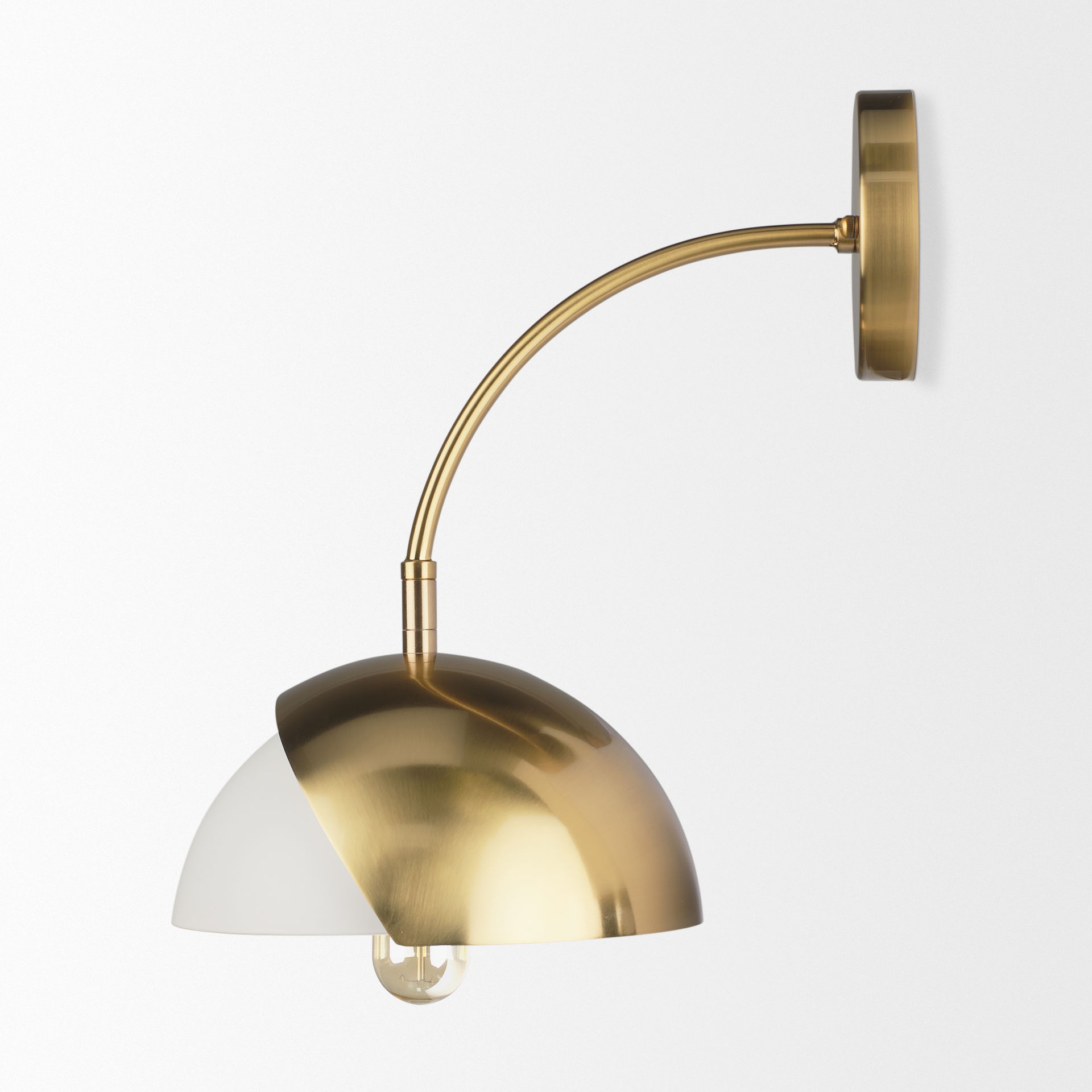 Cybill Brushed Brass with White Metal Shade 1-Light Wall Sconce, by Mercana, 12.99" length x 12.99" width x 13.39" height View 5