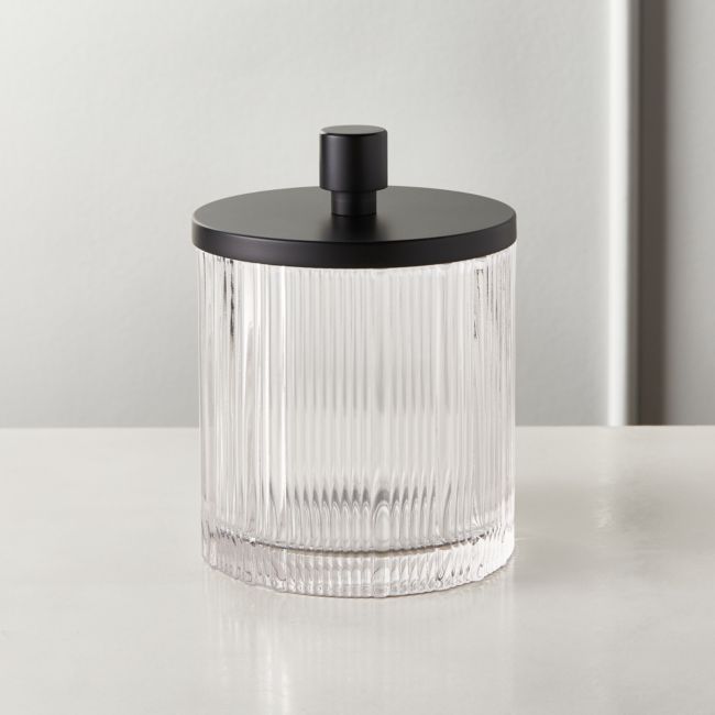 Online Designer Bathroom Athena Black Ribbed Glass Round Canister