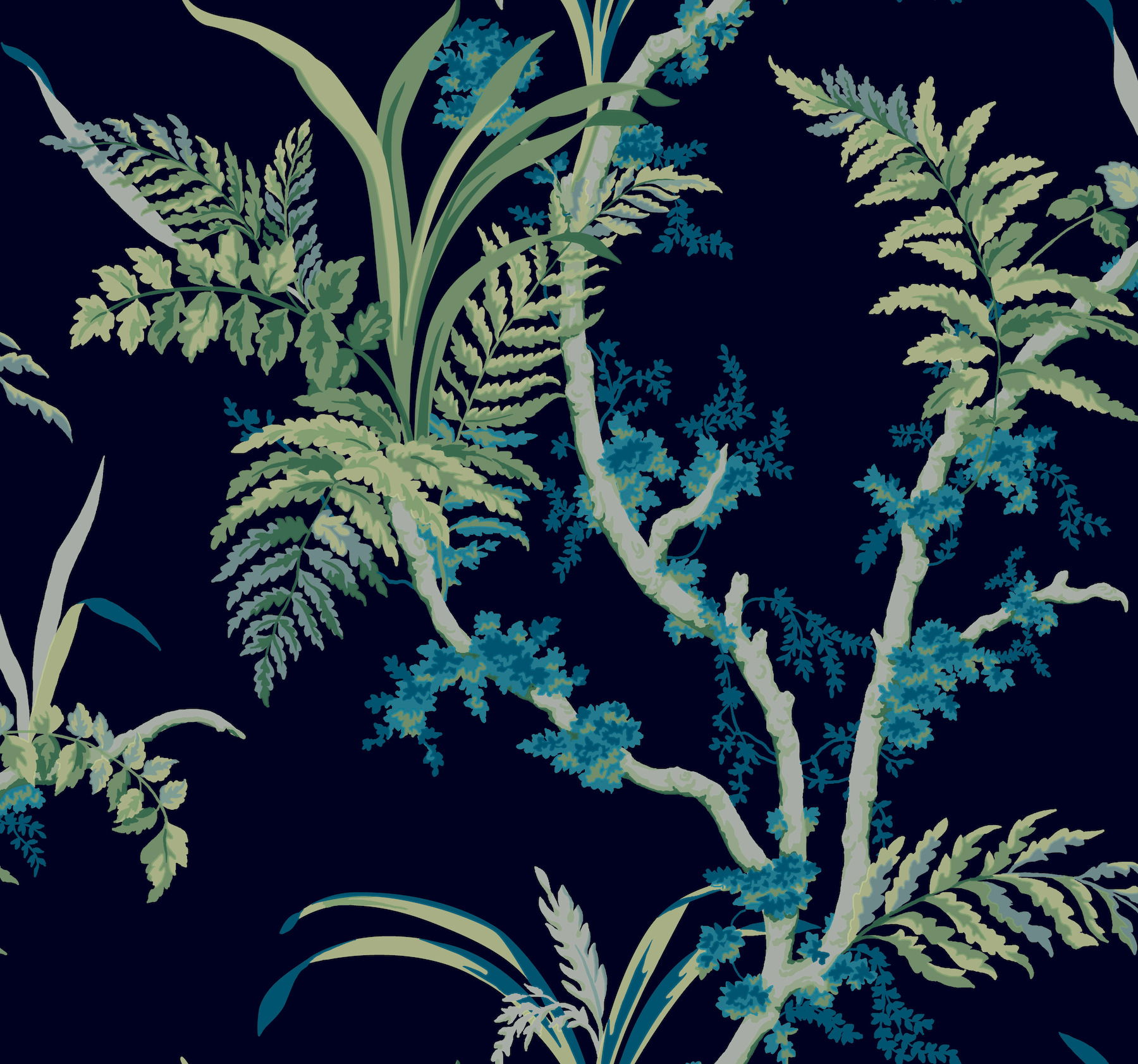 Enchanted Fern Navy & Green Wallpaper, by York Wall, 27' length x 2'3" width x 0.02" depth View 1