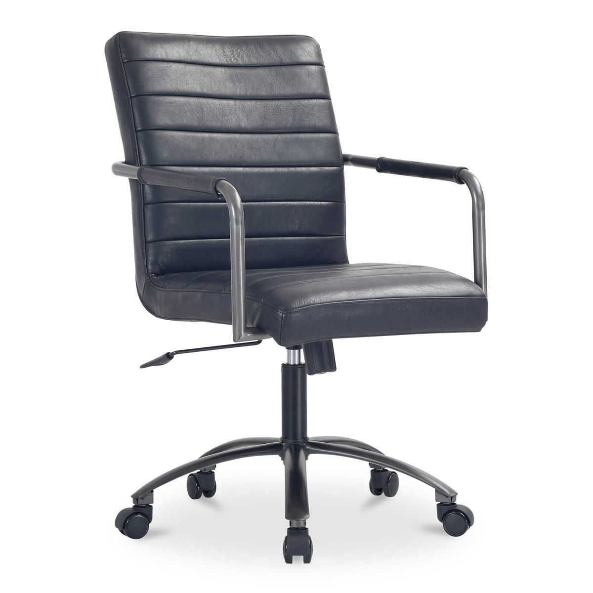 Roy Office Chair Black Leather, by Moe's Home, 21.85" width x 36" height x 27.17" depth View 2