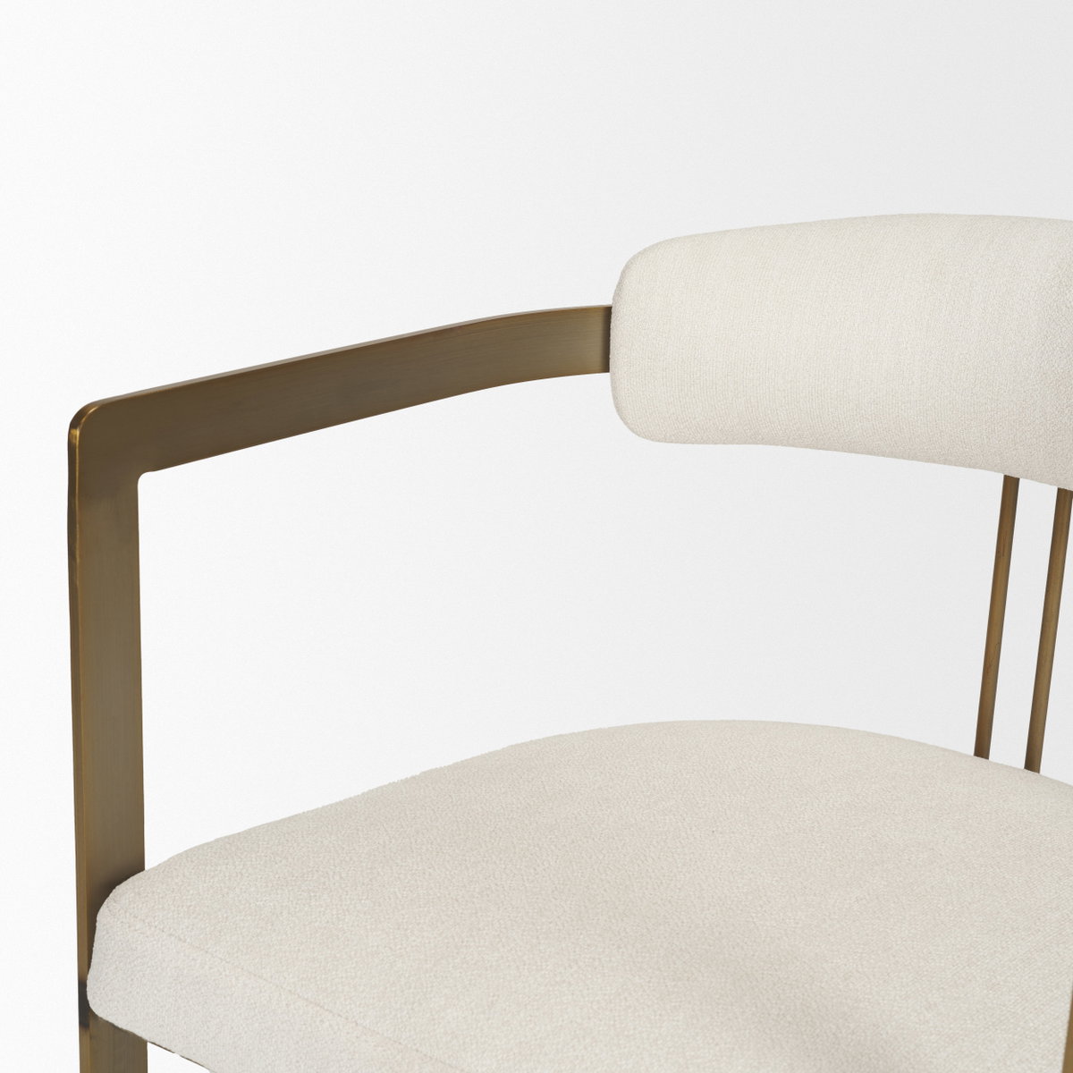 Hollyfield Curved Back Dining Arm Chair | Cream Fabric with Gold Iron, Dining Chair by Mercana, 20.47" length x 21.26" width x 29.53" height View 12