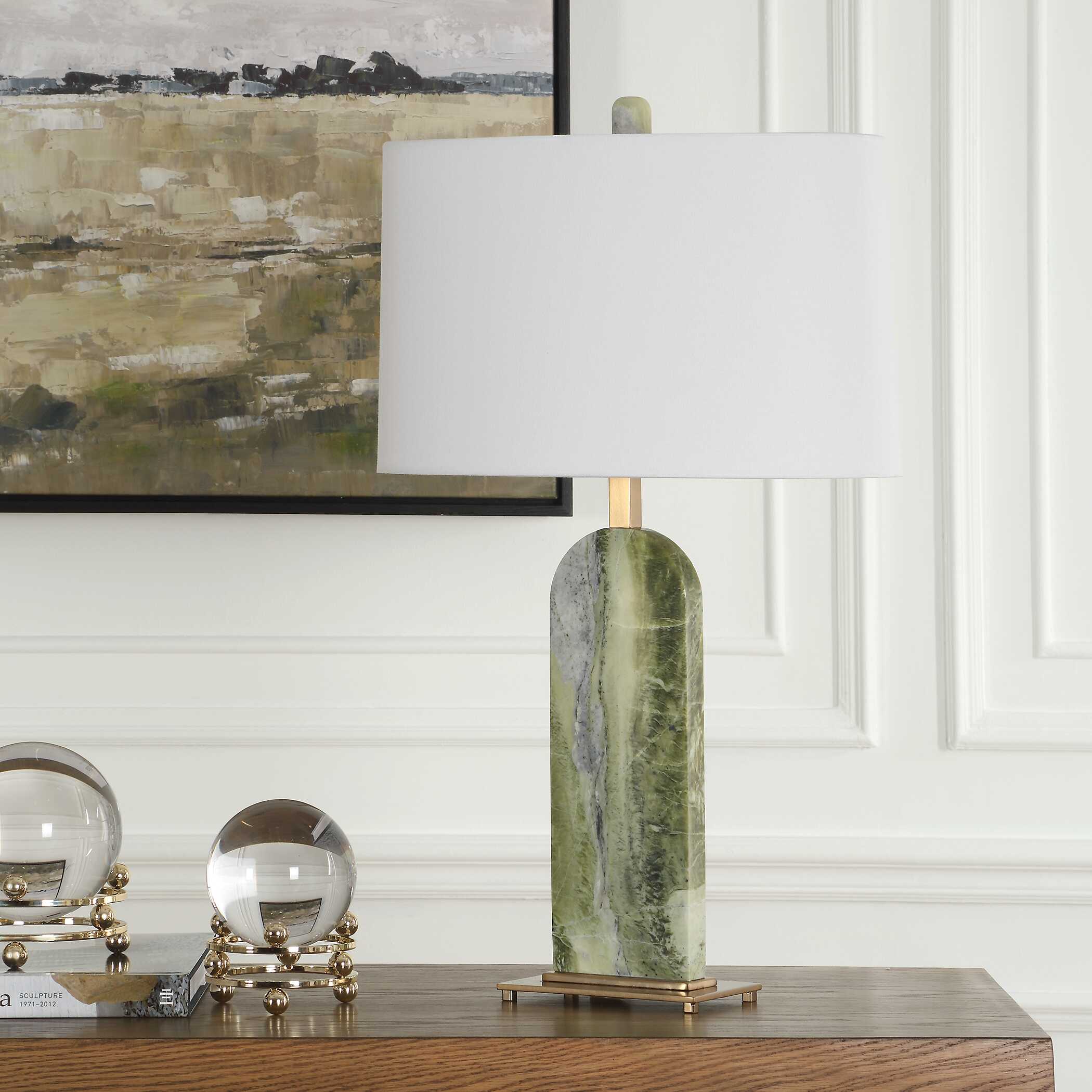 Moorea Green Marble Table Lamp, by Uttermost, 18" width x 28.25" height x 10" depth View 3