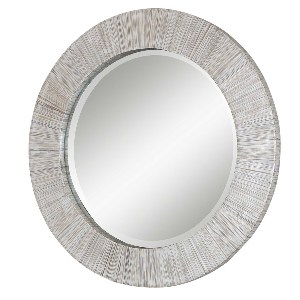 Repose Whitewash Round Mirror, by Uttermost, 3' width x 3' height x 1.3" depth View 4