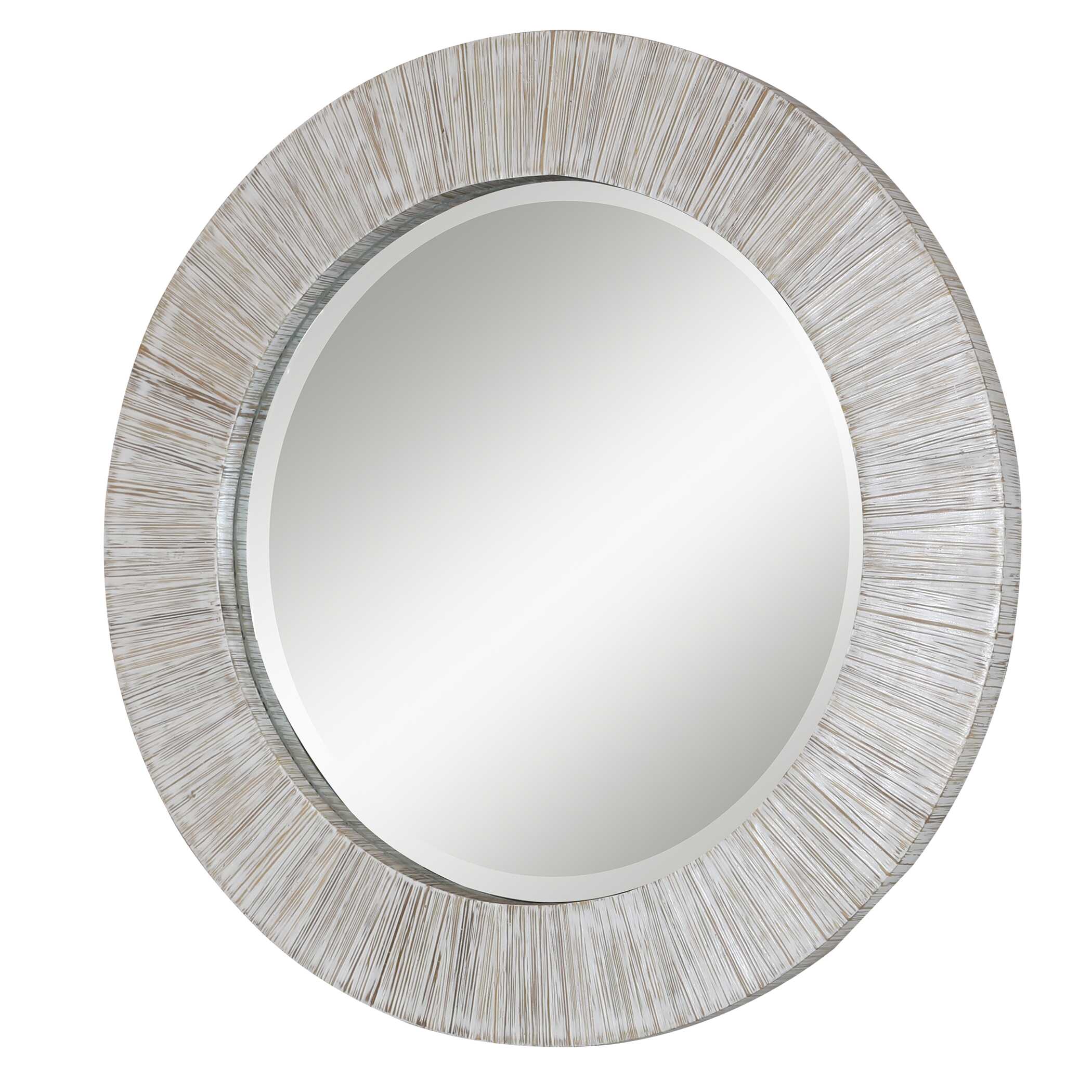 Repose Whitewash Round Mirror, by Uttermost, 36" width x 36" height x 1.3" depth View 4