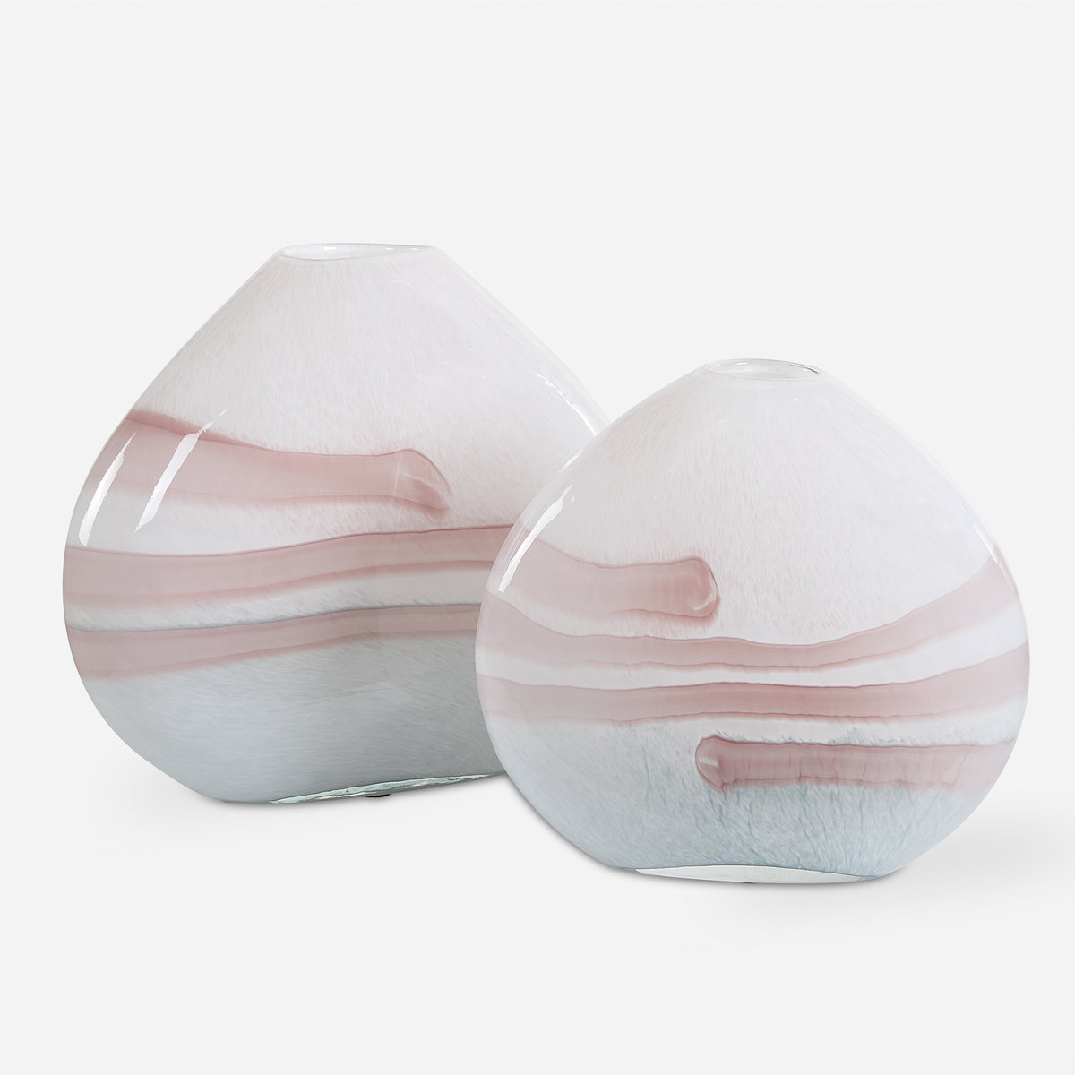 Blush Swirl Glass Vases Set/2, by Uttermost, 11.75" width x 10.5" height x 4.25" depth View 1