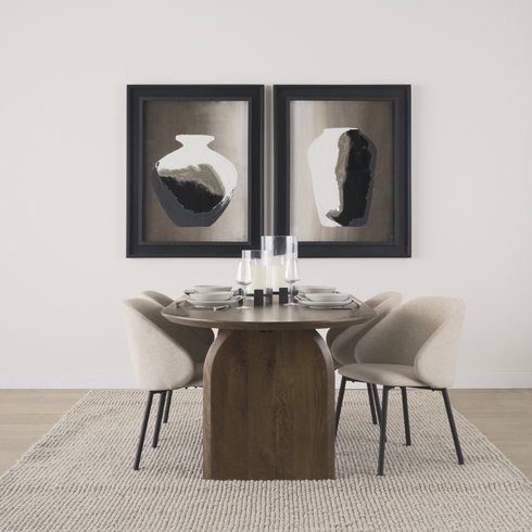 Shannon Contoured Back Dining Side Chair | Oatmeal Fabric with Metal