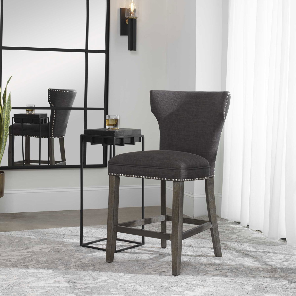 Arnaud Charcoal Counter Stool, Counter & Bar Stool by Uttermost, 23" width x 39" height x 26" depth View 9