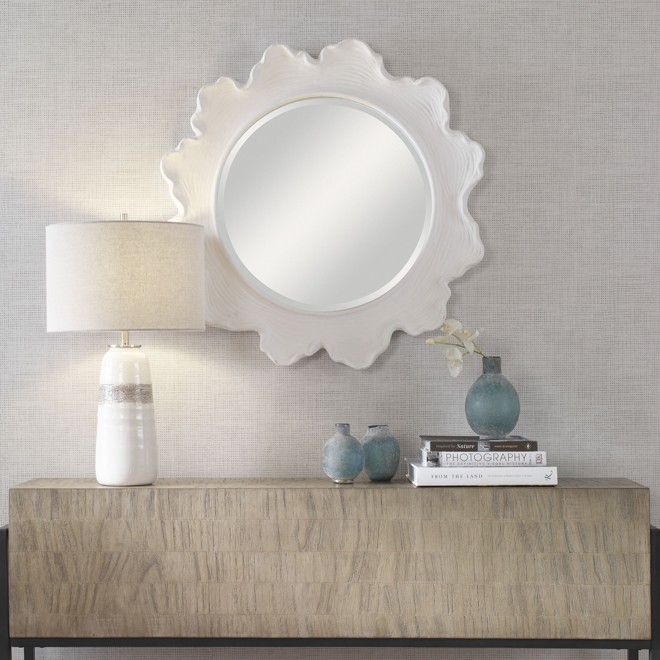 Sea Coral White Round Mirror large image 