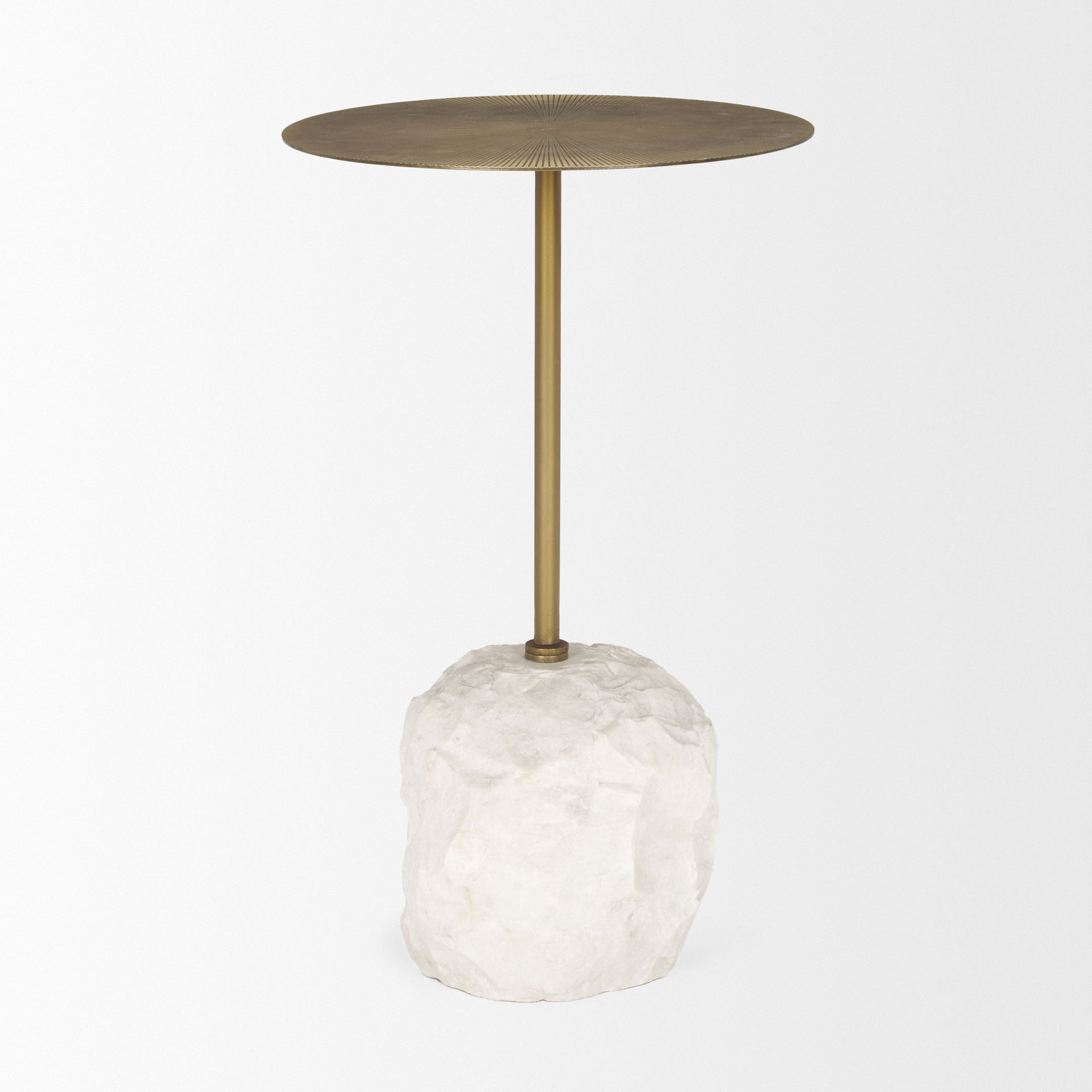 Rini Gold Metal and White Marble Accent Table, Side & End Table by Mercana, 15" length x 15" width x 24.5" height View 4