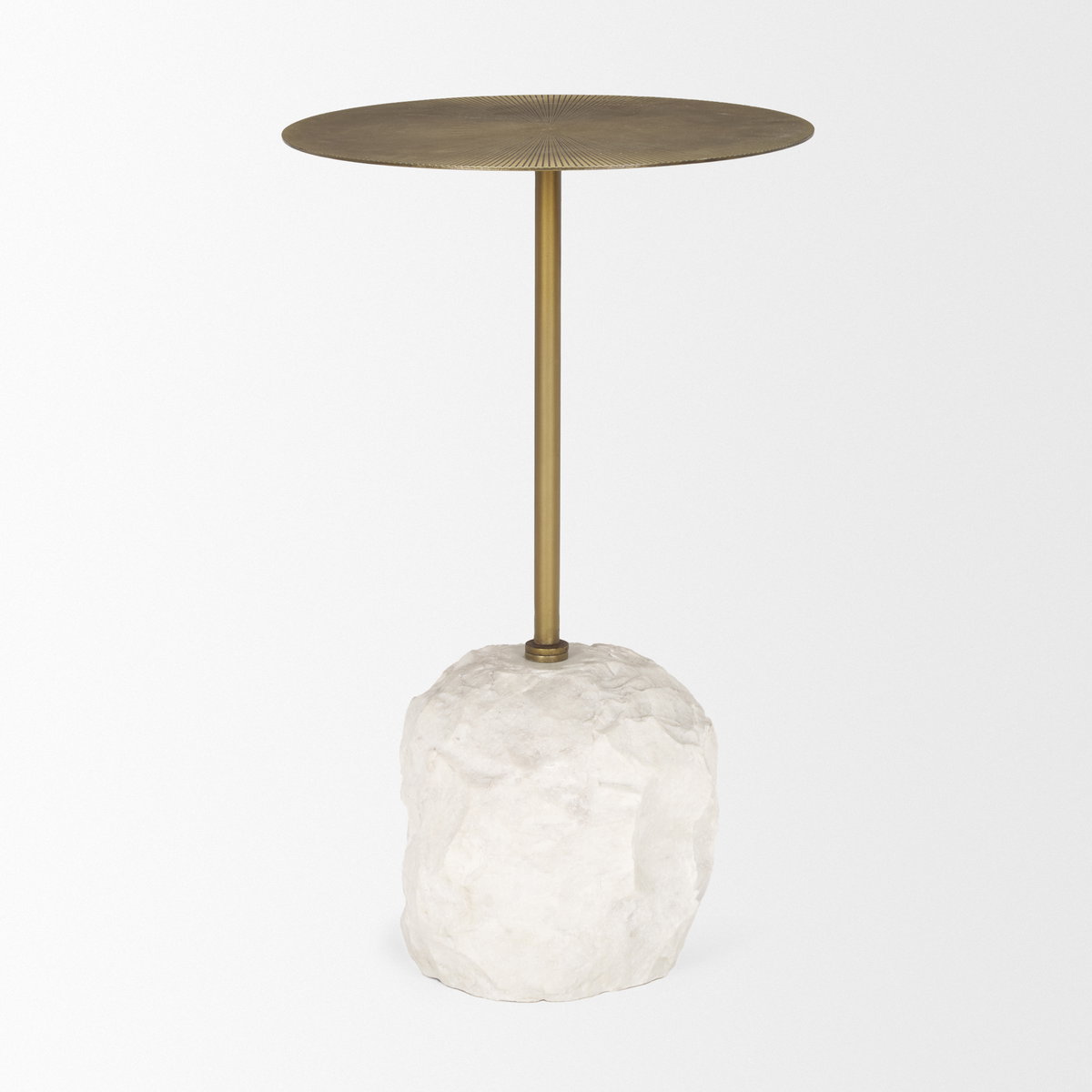 Rini Gold Metal and White Marble Accent Table, Side & End Table by Mercana, 15" length x 15" width x 24.5" height View 4