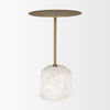 Rini Gold Metal and White Marble Accent Table, Side & End Table by Mercana, 15" length x 15" width x 24.5" height thumbnail 4