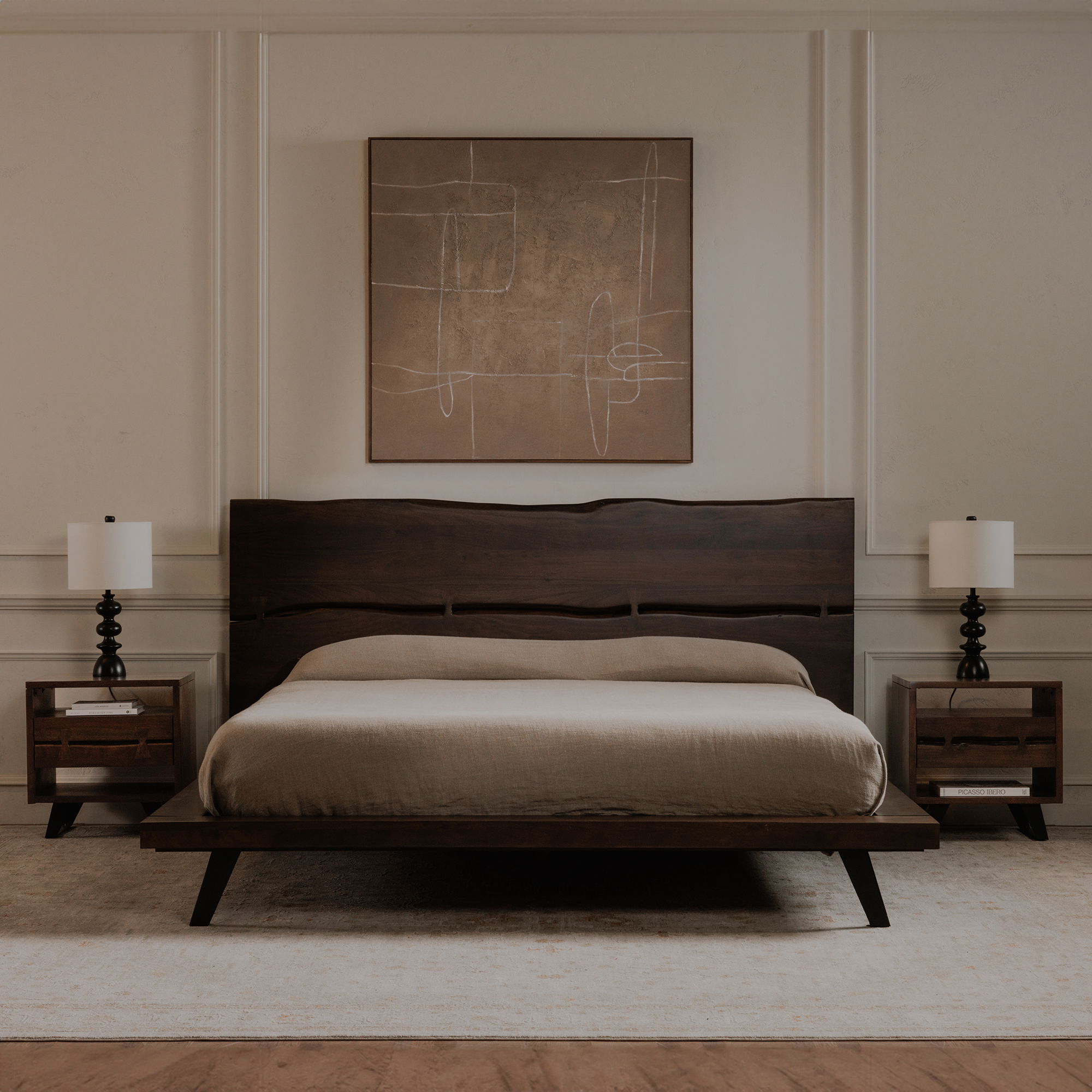 Madagascar Queen Platform Bed Dark Brown, by Moe's Home, 75.5" width x 48" height x 89" depth View 10