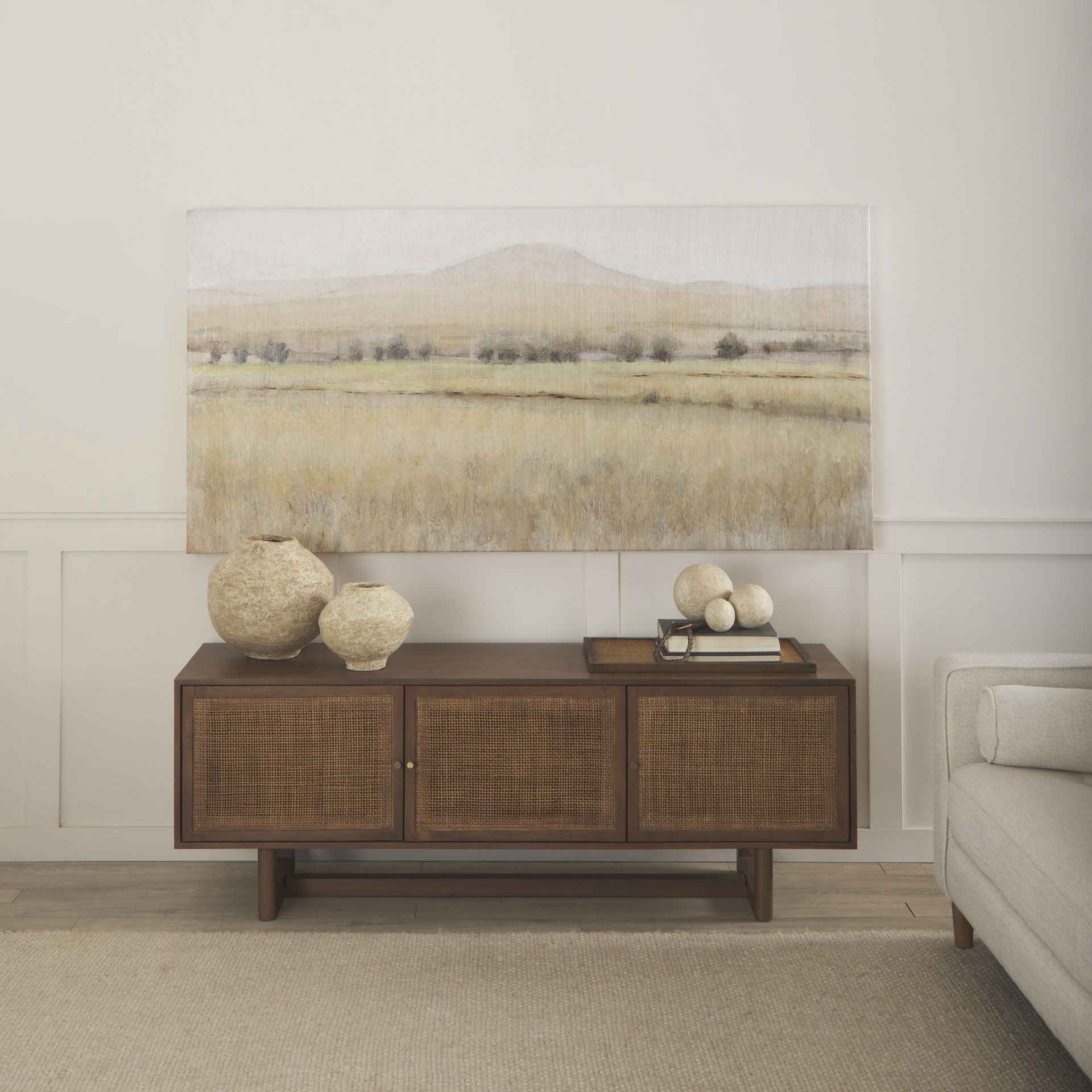 Sunita Set of 3 Beige Paper Mache Orbs, Decorative Object by Mercana, 6" length x 6" width x 6" height View 2