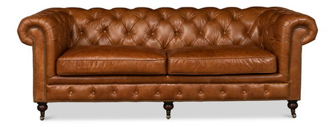 Tufted English Club Sofa, Cuba Brown
