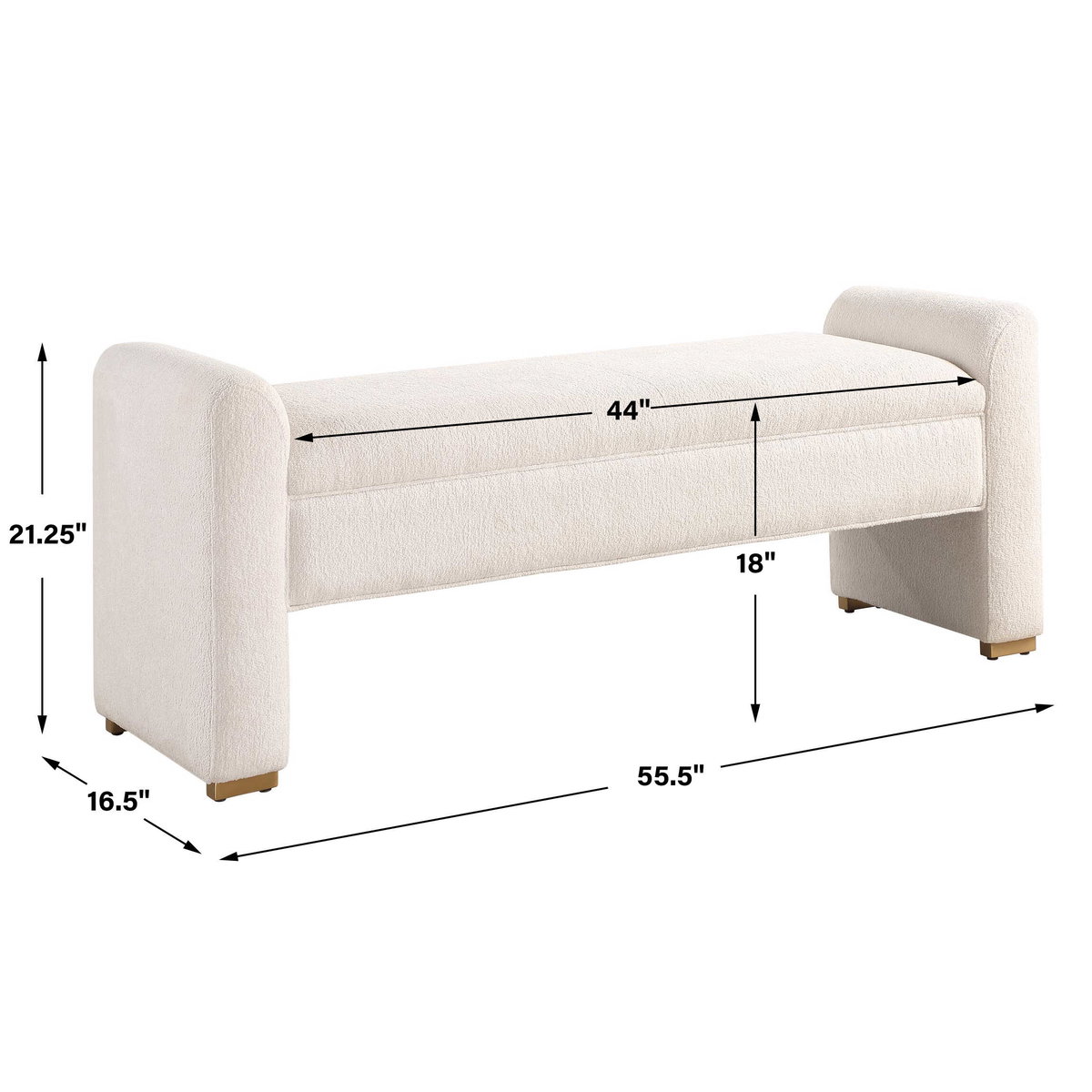 Caliste Ivory Bench, Furniture by Uttermost, 55.5" width x 21.25" height x 16.5" depth View 3