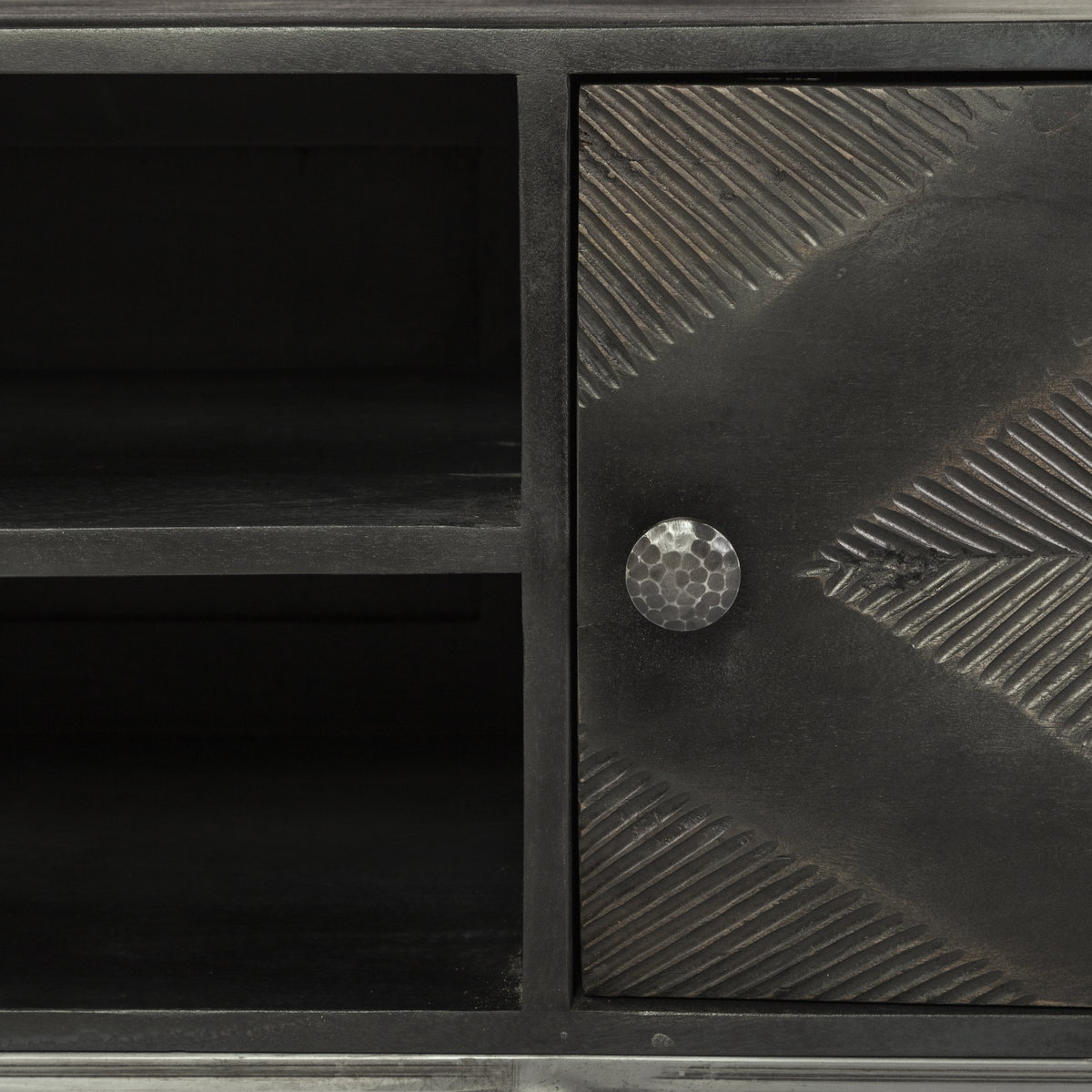 Hogarth I Dark Brown Solid Wood TV Stand Media Console with Storage, TV up to 81', by Mercana, 70.5" length x 16" width x 23.25" height View 11
