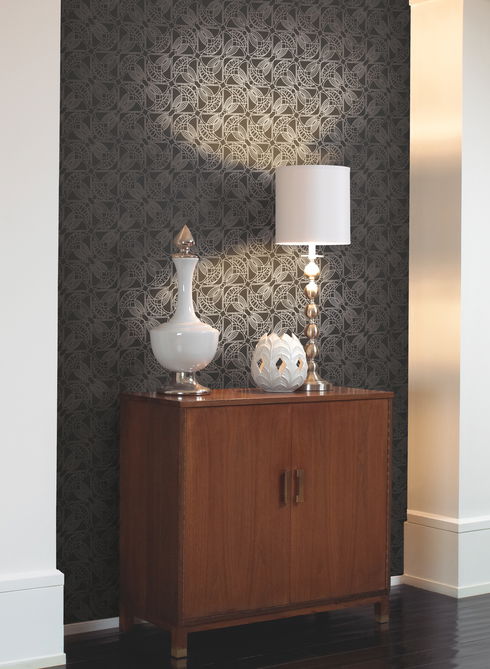 Cartouche Black & Silver Wallpaper