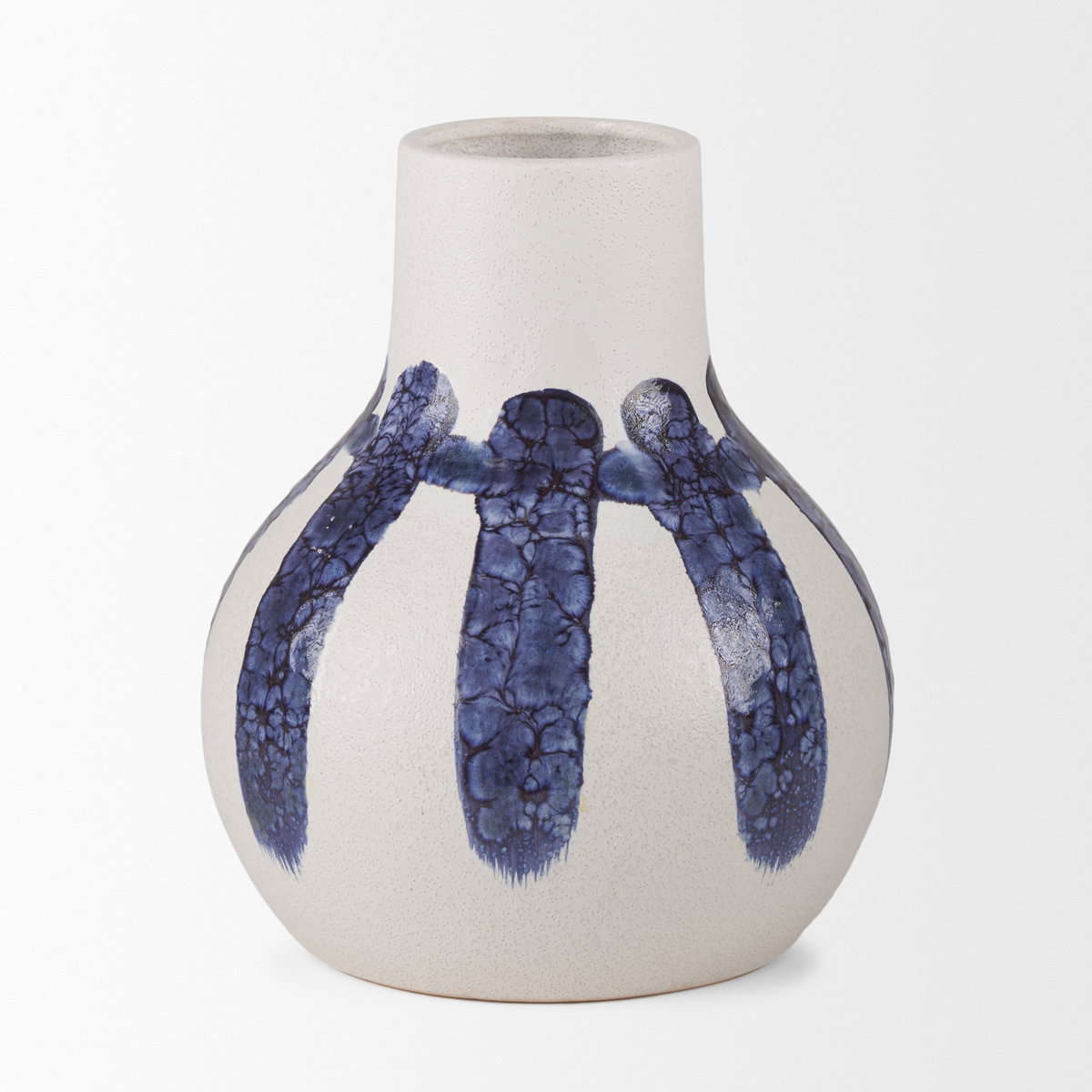 Truett White with Blue Stripes Ceramic Jug Vase, Decorative Jar by Mercana, 10.43" length x 8.66" width x 10.04" height View 4