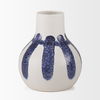 Truett White with Blue Stripes Ceramic Jug Vase, Decorative Jar by Mercana, 10.43" length x 8.66" width x 10.04" height thumbnail 4