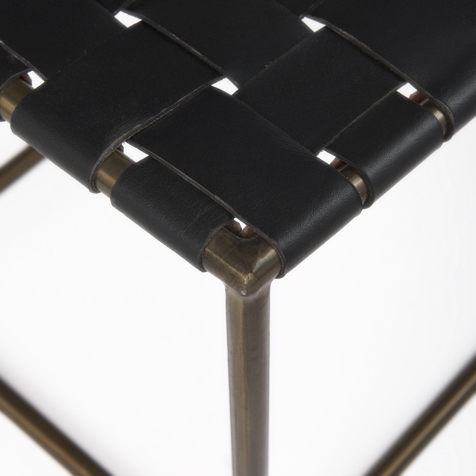 Clarissa 22.0L x 16.0W x 16.75H Black Leather Woven Seat with Gold Metal Frame Stool large image 