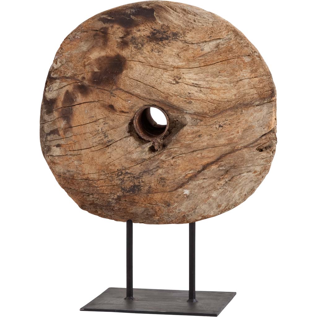 Incana 20L x 4W Natural Brown Reclaimed Wood Wheel Object, Decorative Object by Mercana, 20" length x 4" width x 26" height View 1